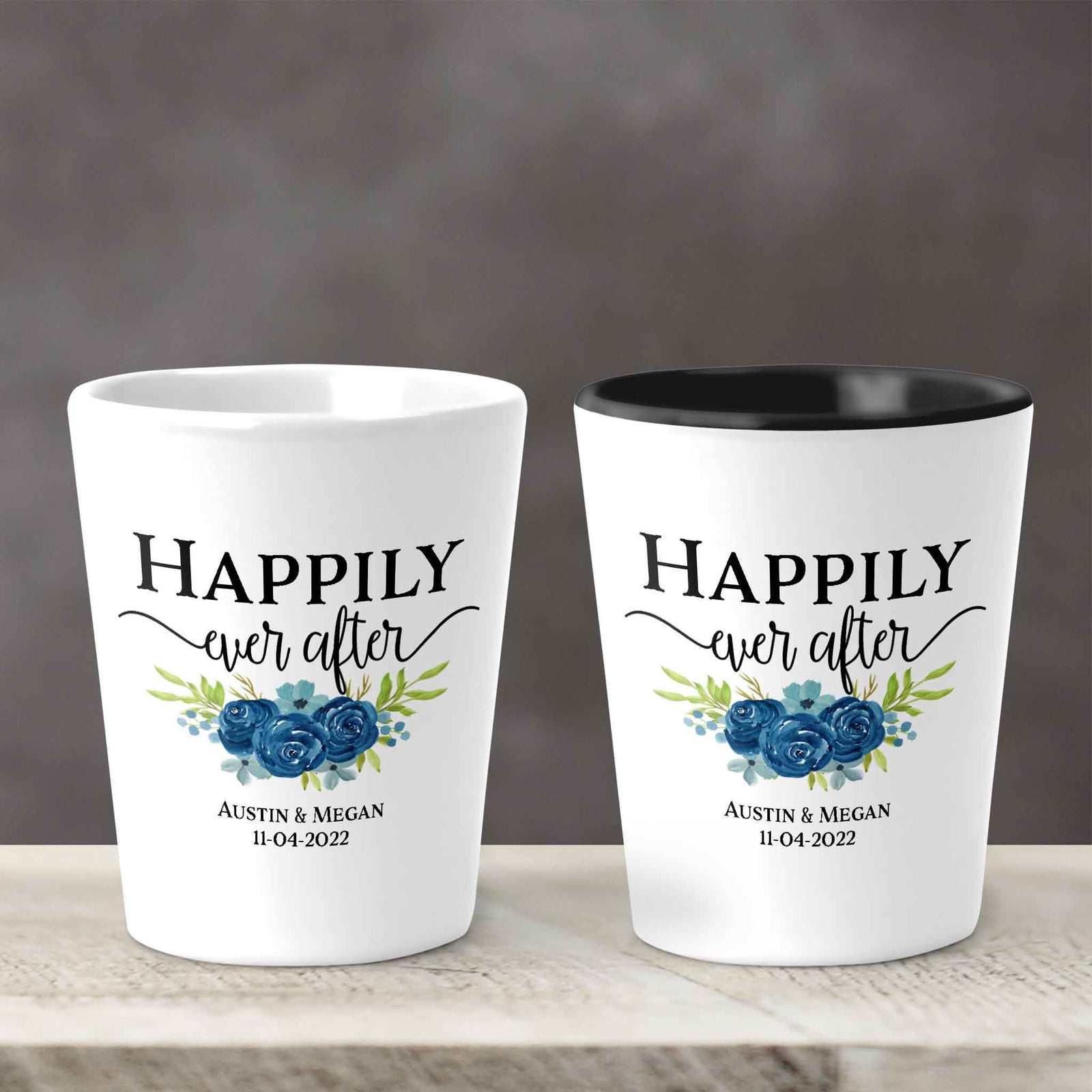 Custom Shot Glass | Personalized Shot Glass | Happily Ever After All Navy Bouquet