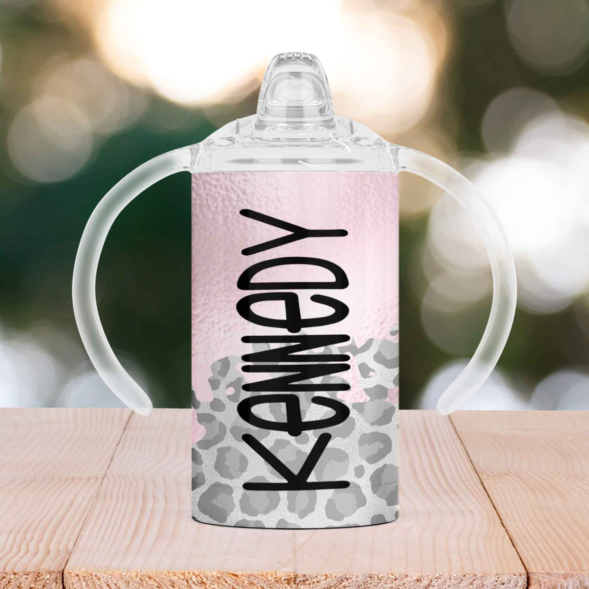Custom Sippy Cup | Personalized Toddler Cup | Baby Gifts | Leopard with Pink Foil