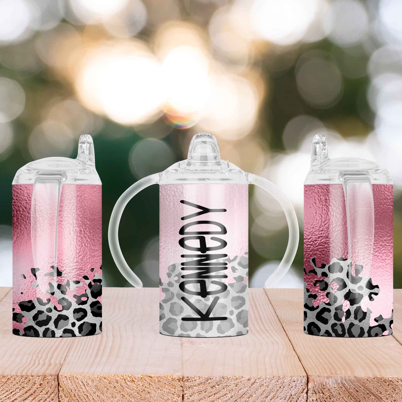 Custom Sippy Cup | Personalized Toddler Cup | Baby Gifts | Leopard with Pink Foil