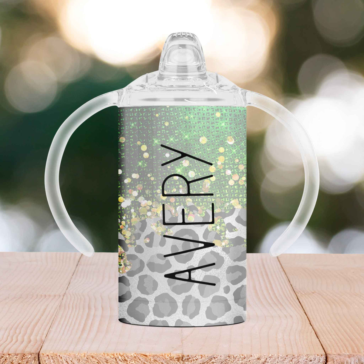 Custom Sippy Cup | Personalized Toddler Cup | Baby Gifts | Leopard with Green Foil