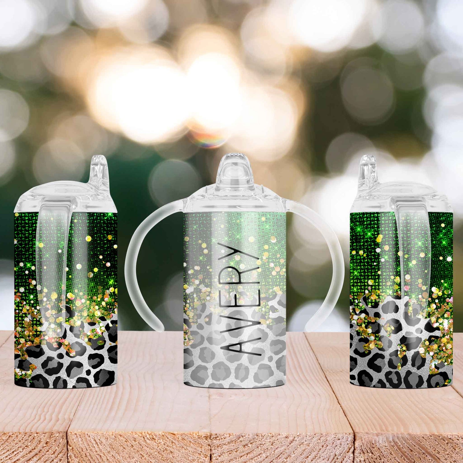 Custom Sippy Cup | Personalized Toddler Cup | Baby Gifts | Leopard with Green Foil