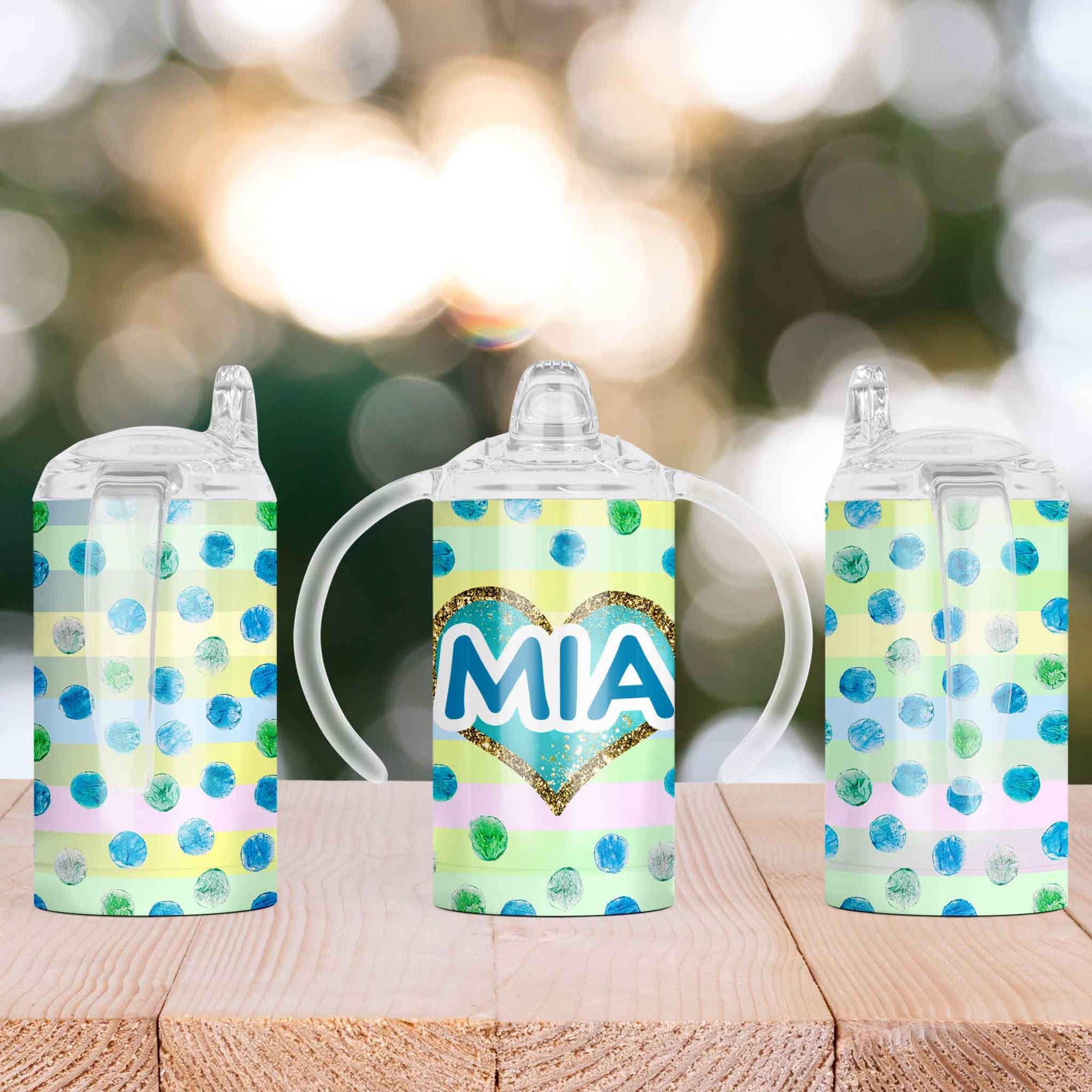 Custom Sippy Cup | Personalized Toddler Cup | Baby Gifts | Blue Heart Polka Dots