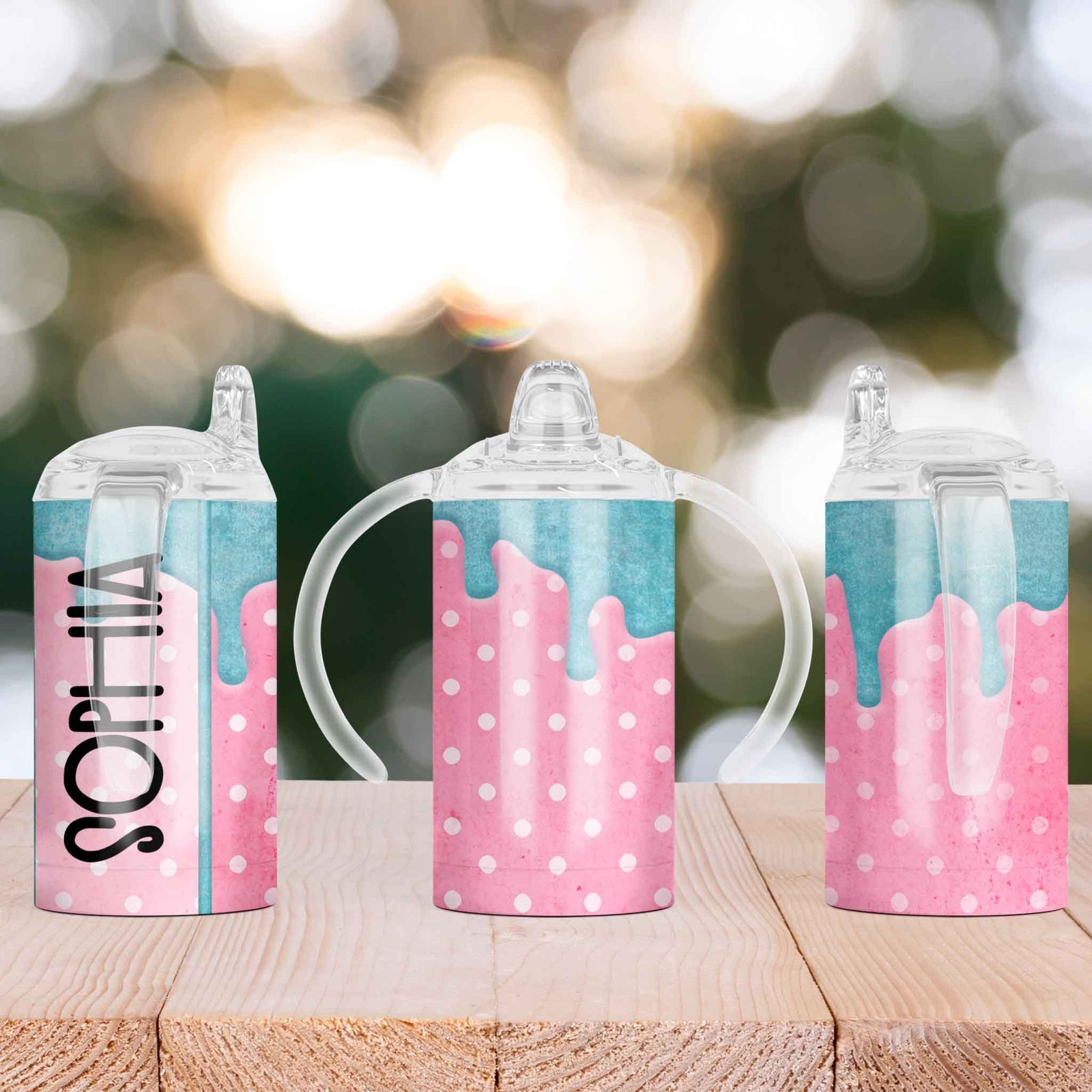 Custom Sippy Cup | Personalized Toddler Cup | Baby Gifts | Pink Dot Blue Drip