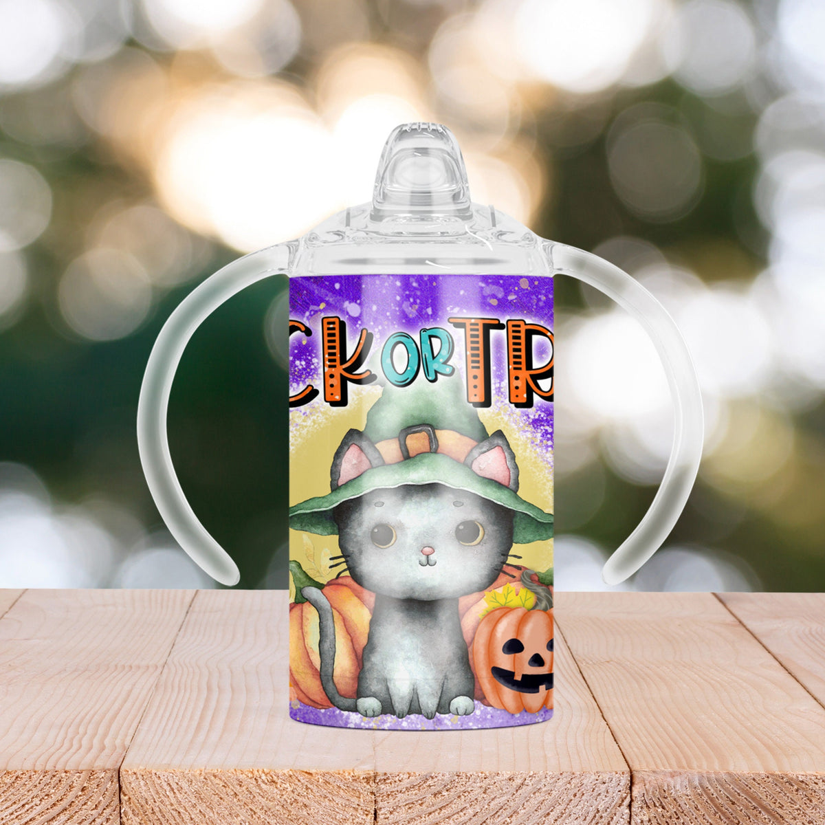 Custom Sippy Cup | Personalized Toddler Cup | Baby Gifts | Trick or Treat Cute Cat