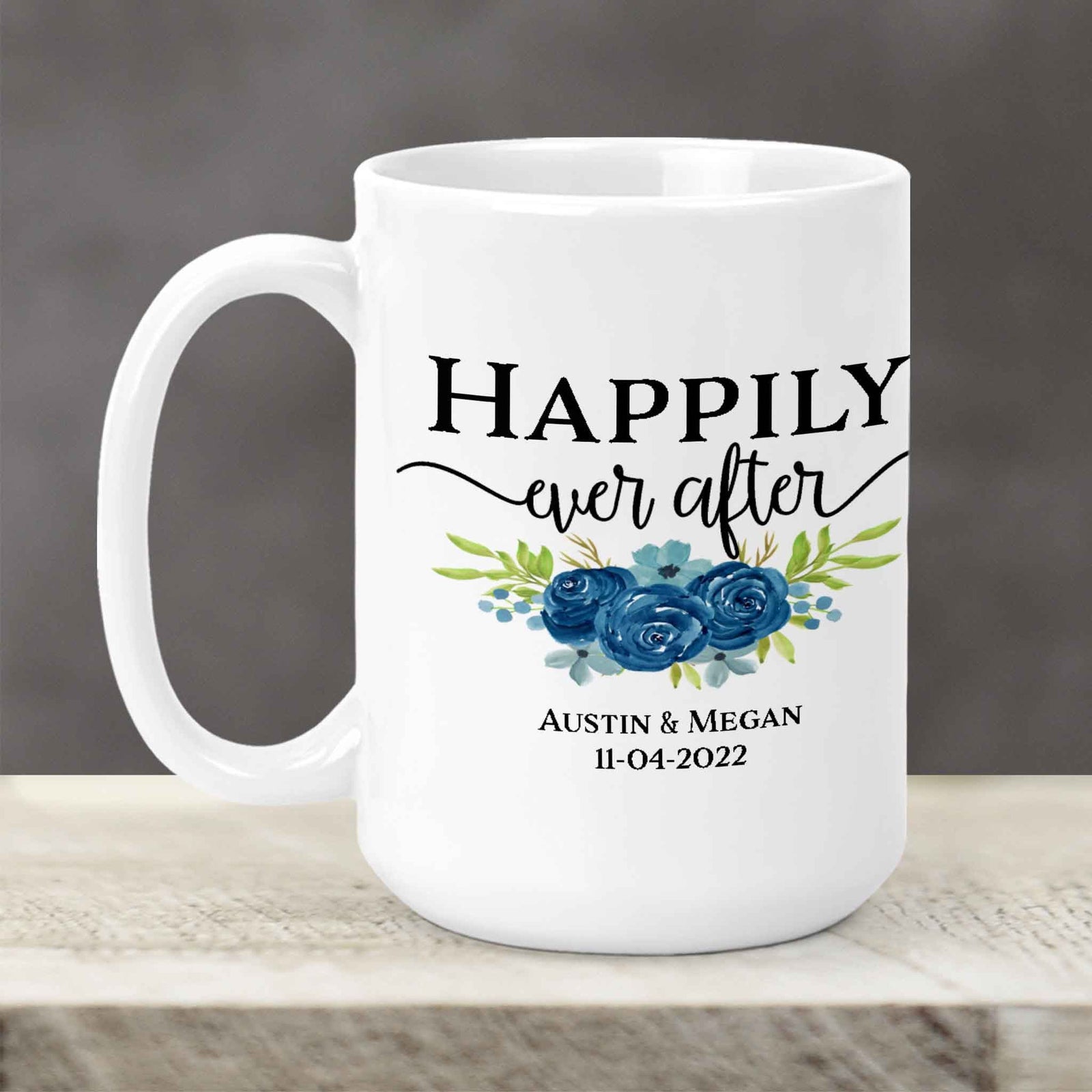 Custom Coffee Mug | Personalized Coffee Mug | Happily Ever After Navy Bouquet
