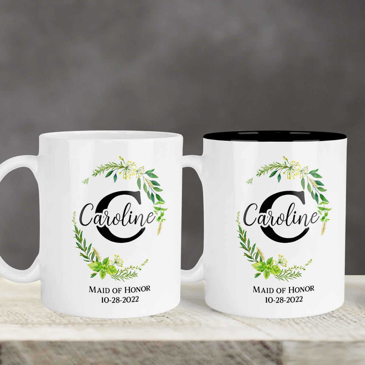 Custom Coffee Mug | Personalized Coffee Mug | Green Leaf Monogram Frame