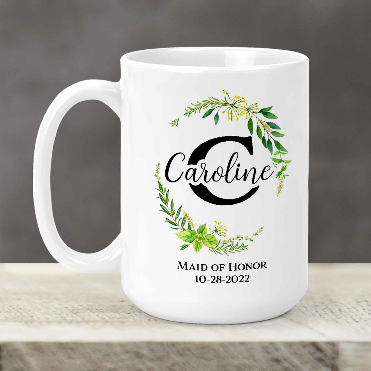 Custom Coffee Mug | Personalized Coffee Mug | Green Leaf Monogram Frame