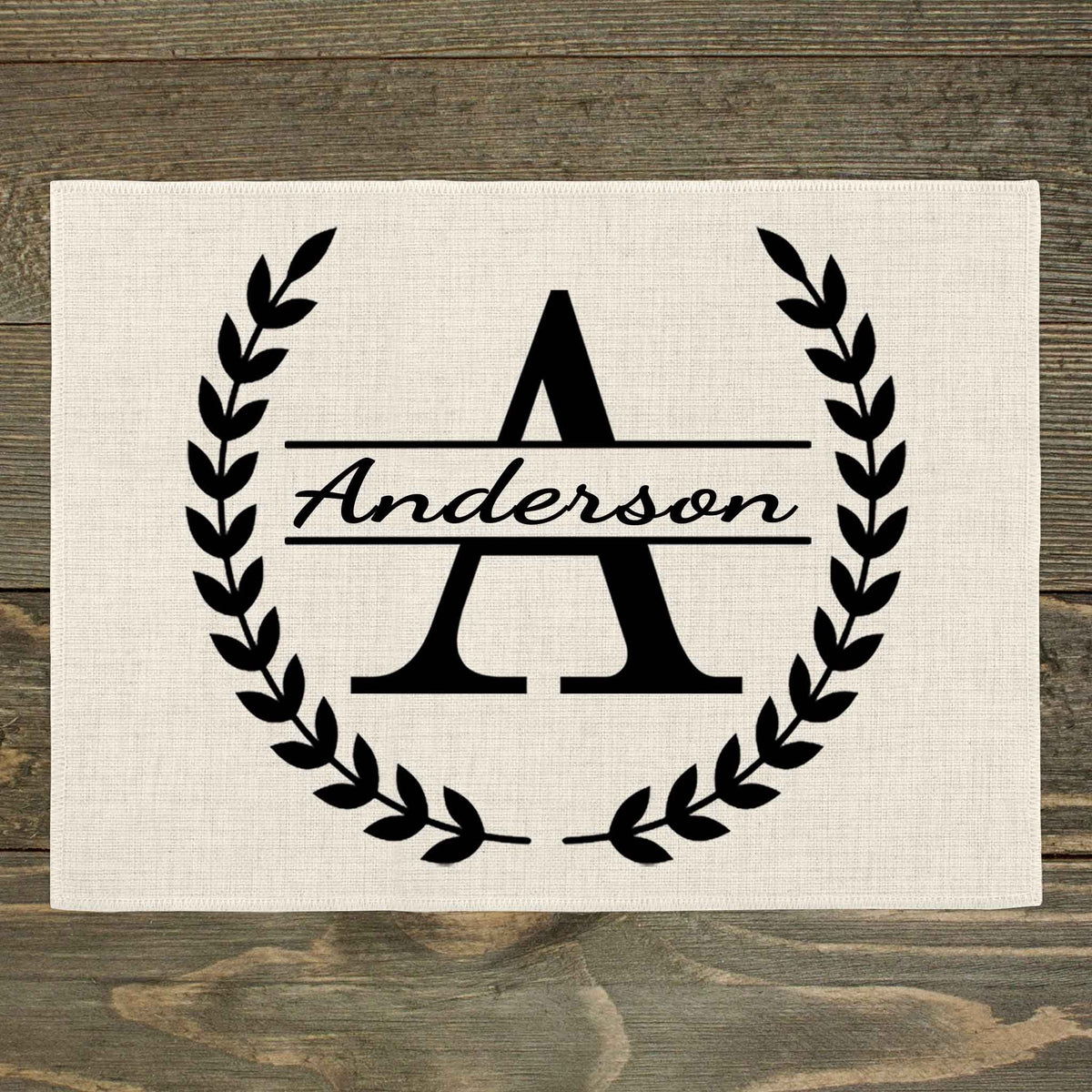 Custom Placemats | Personalized Dining and Serving | Laurel Wreath Split Monogram