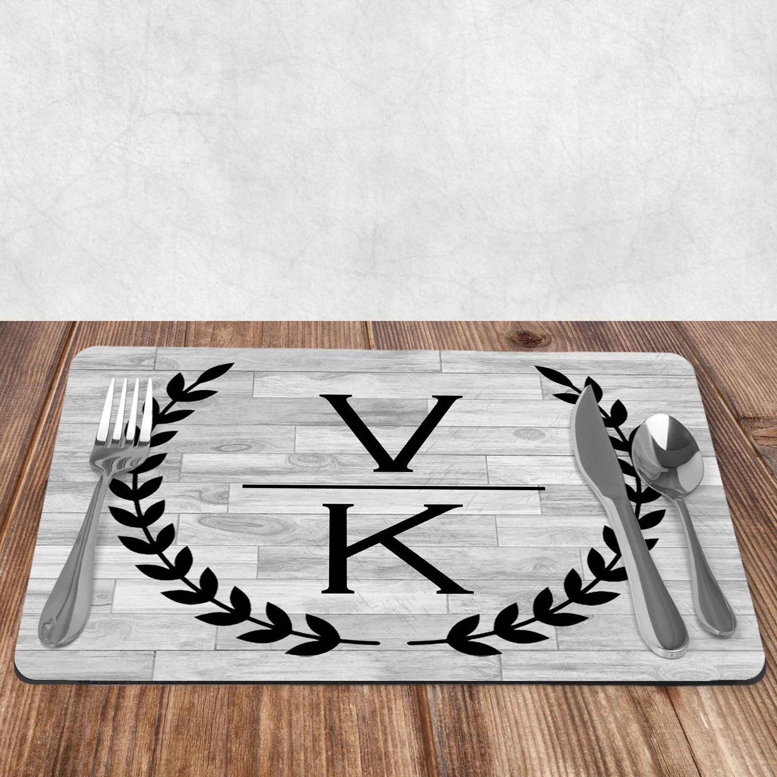 Custom Placemats | Personalized Dining and Serving | Laurel Wreath Stacked Initials