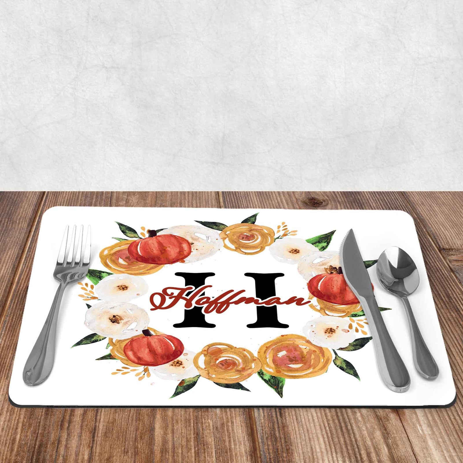 Custom Placemats | Personalized Dining and Serving | Fall Watercolor Wreath