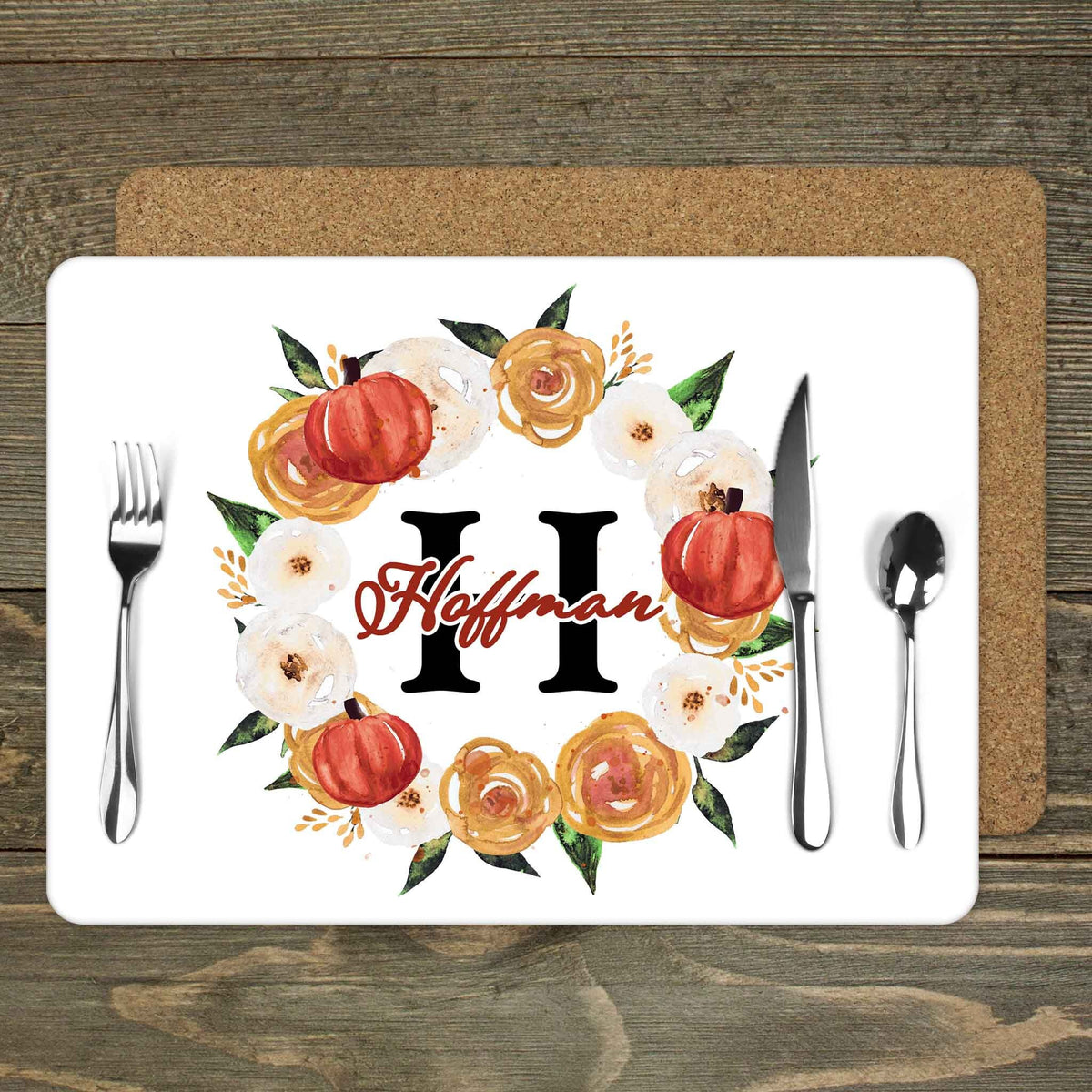Custom Placemats | Personalized Dining and Serving | Fall Watercolor Wreath