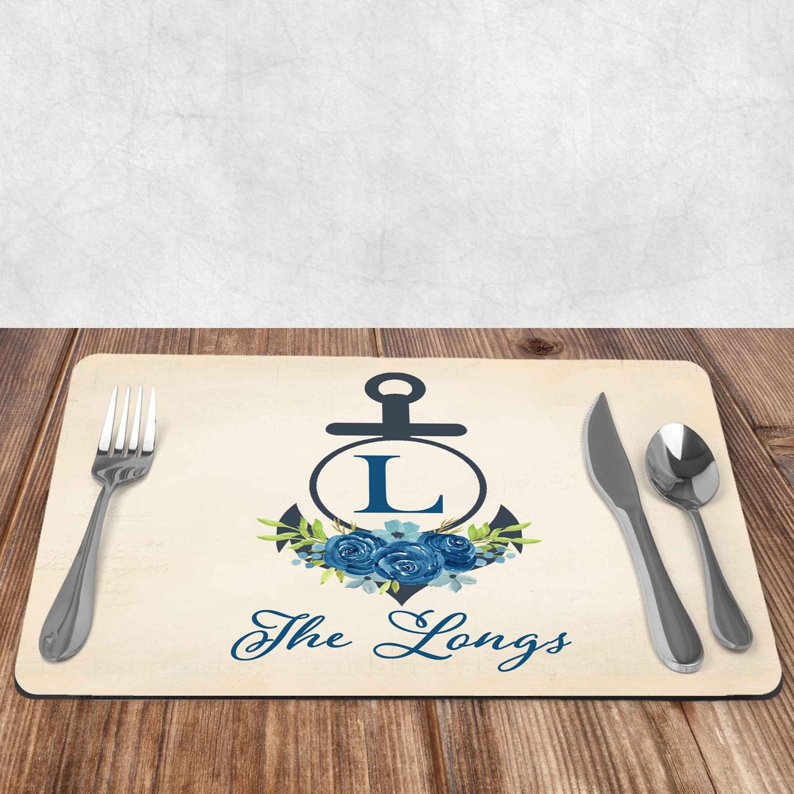 Custom Placemats | Personalized Dining and Serving | Anchor with Navy Roses