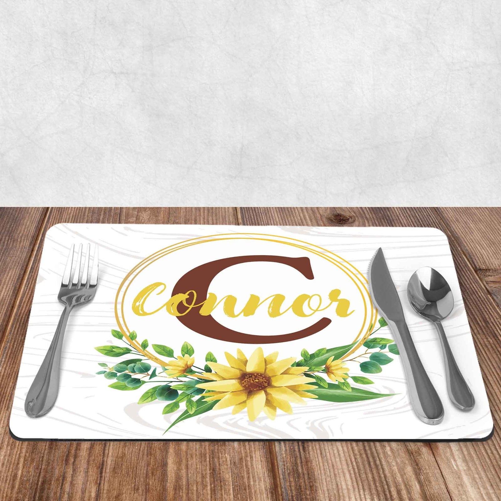 Custom Placemats | Personalized Dining and Serving | Sunflower Monogram