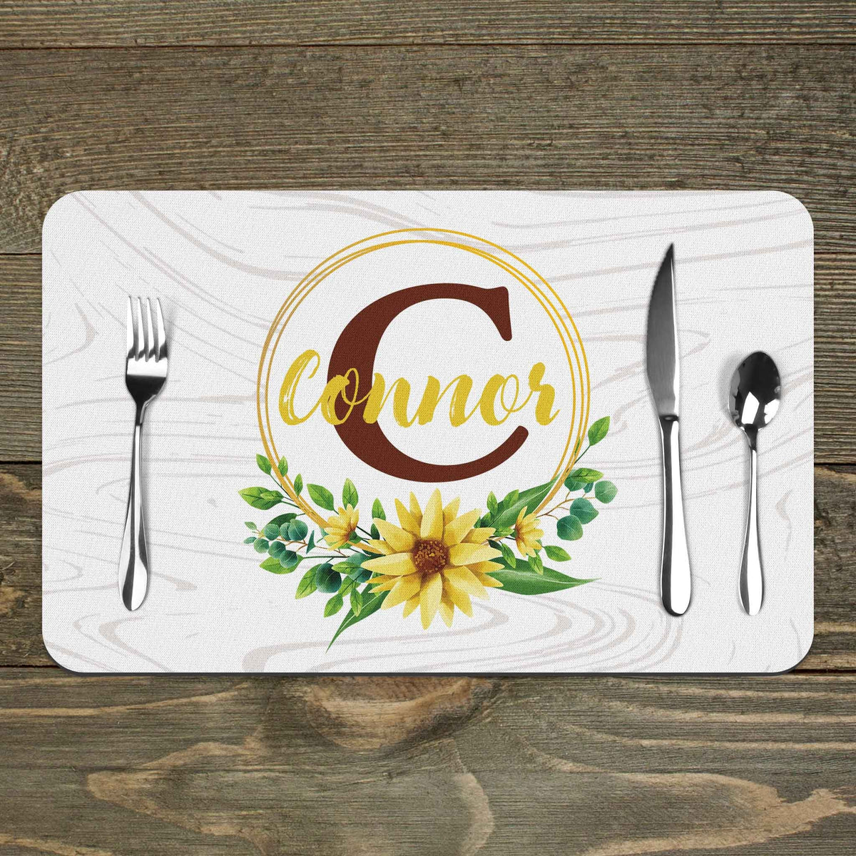 Custom Placemats | Personalized Dining and Serving | Sunflower Monogram