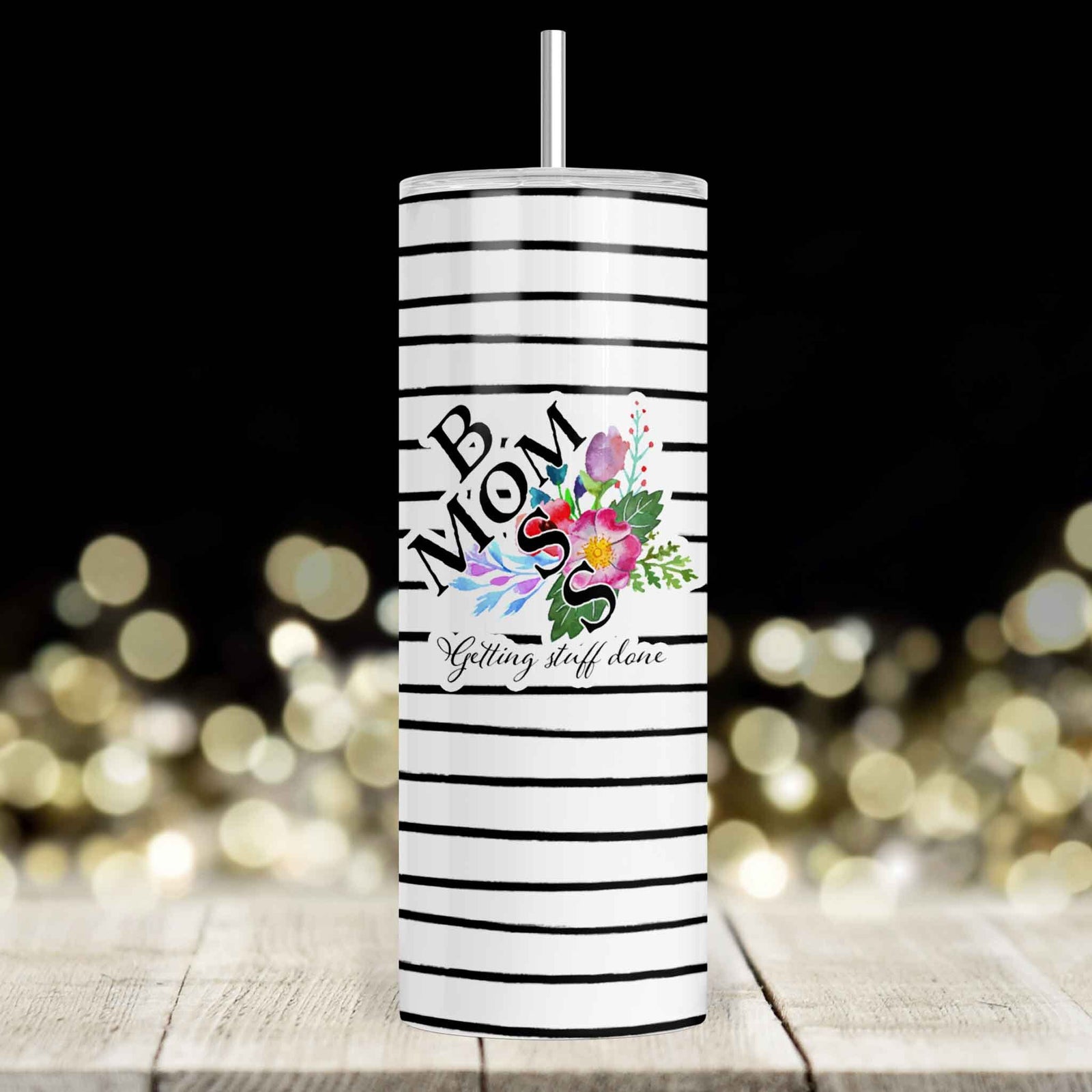 Personalized Skinny Tumbler | Custom Tumbler with Metal Straw | Mom Boss