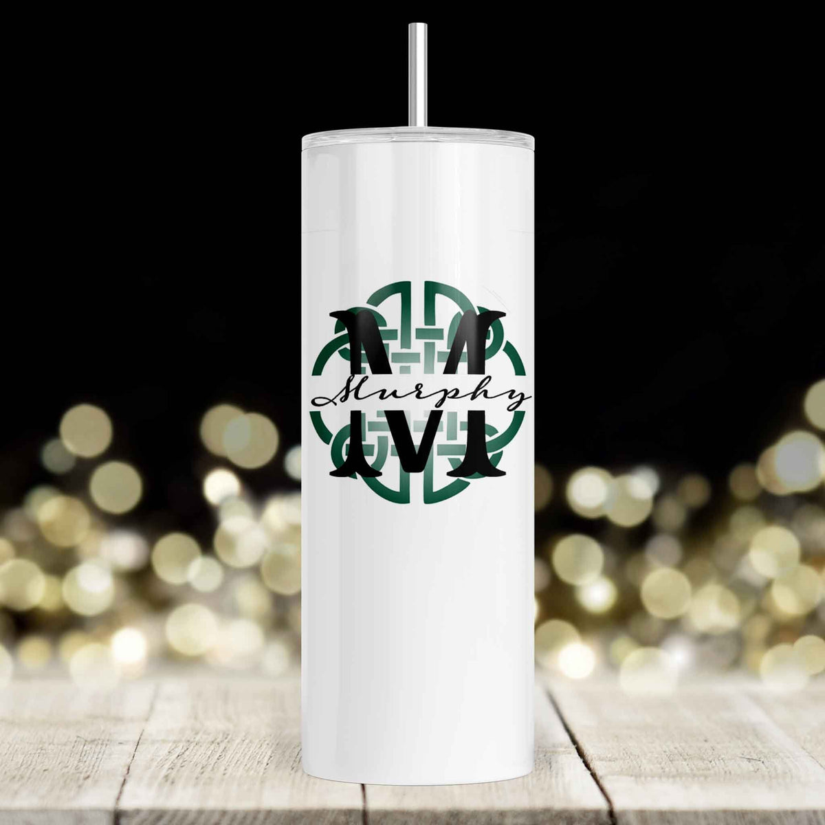 Personalized Skinny Tumbler | Custom Tumbler with Metal Straw | Celtic Knot