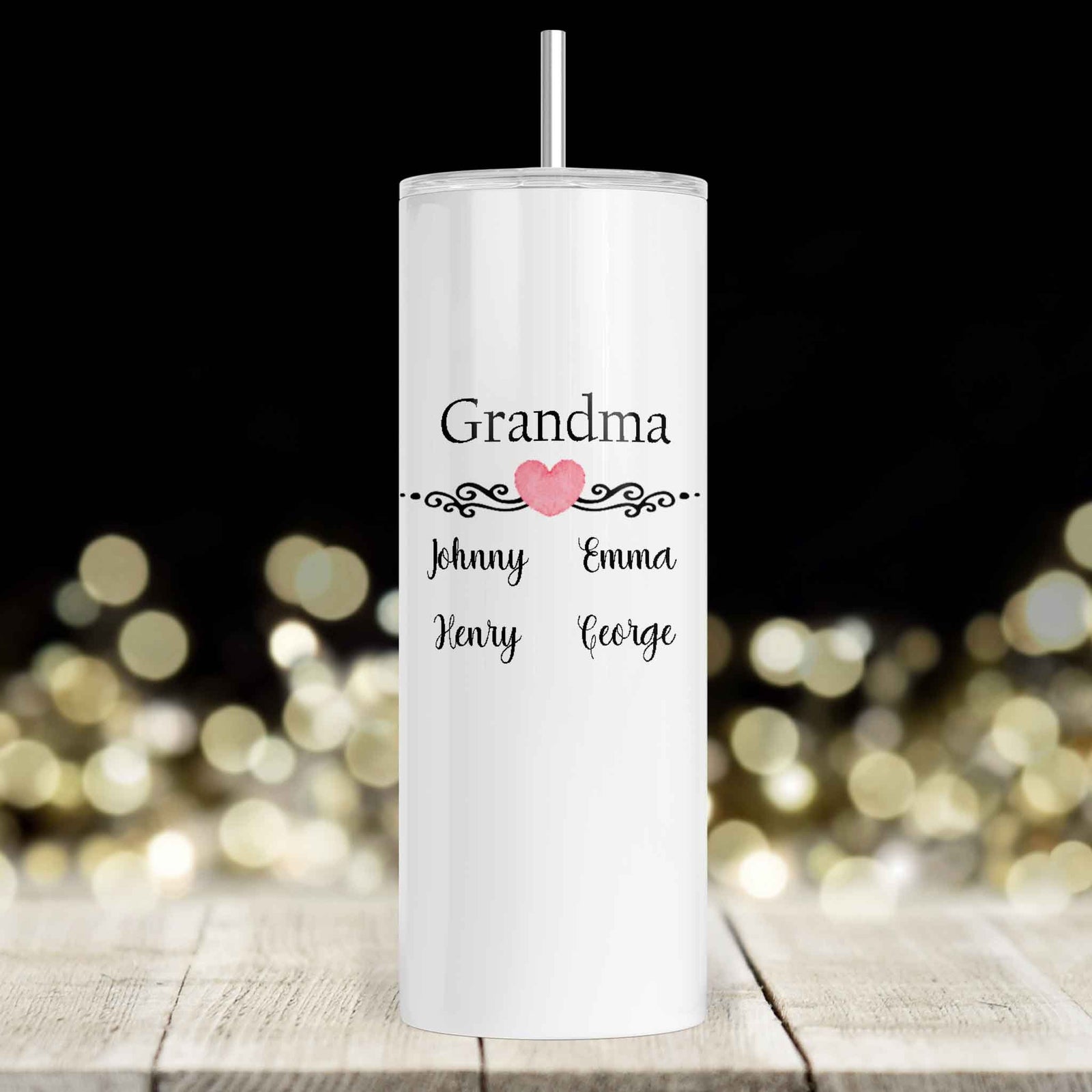 Personalized Skinny Tumbler | Custom Tumbler with Metal Straw | Grandma