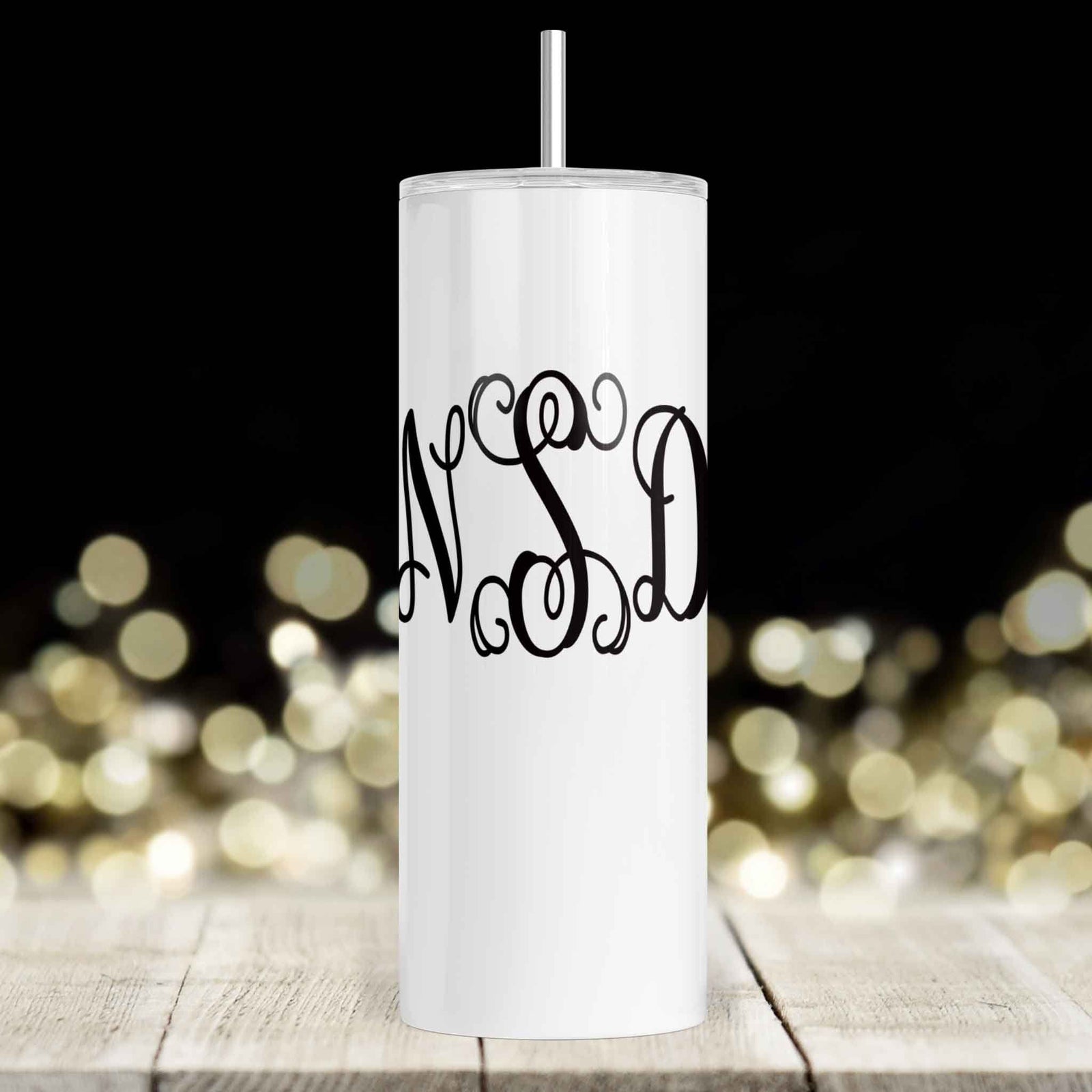 Personalized Skinny Tumbler | Custom Tumbler with Metal Straw | Vine Monogram