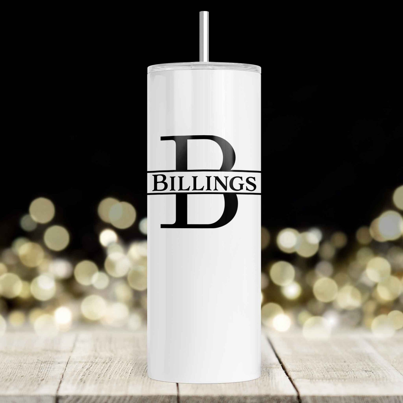 Personalized Skinny Tumbler | Custom Tumbler with Metal Straw | Split Letter Monogram