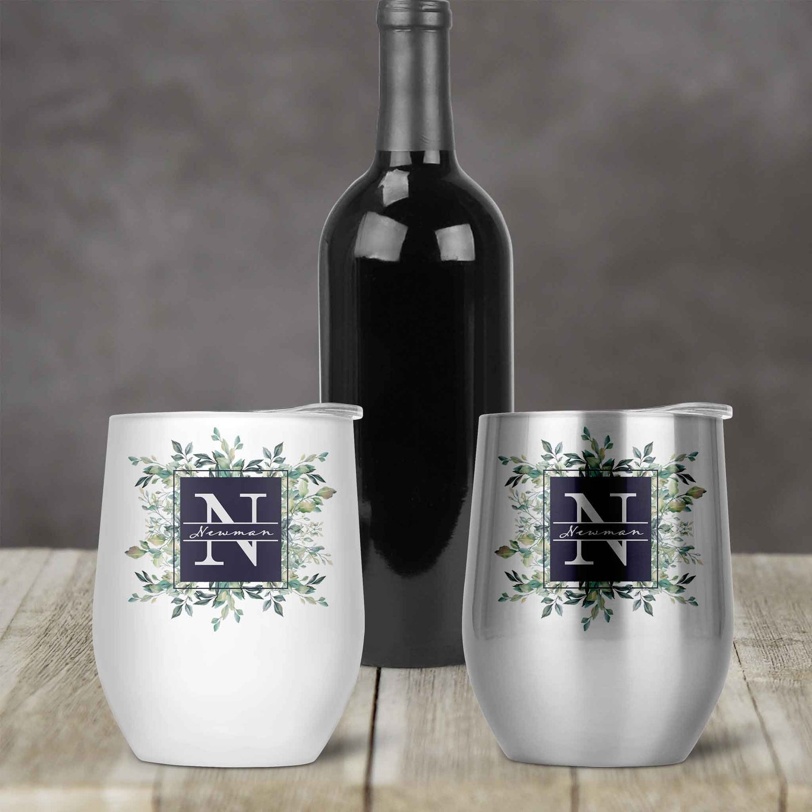 Personalized Stemless Wine Tumbler | Custom Wine Gifts | Wine Glass | Succulent Bouquet