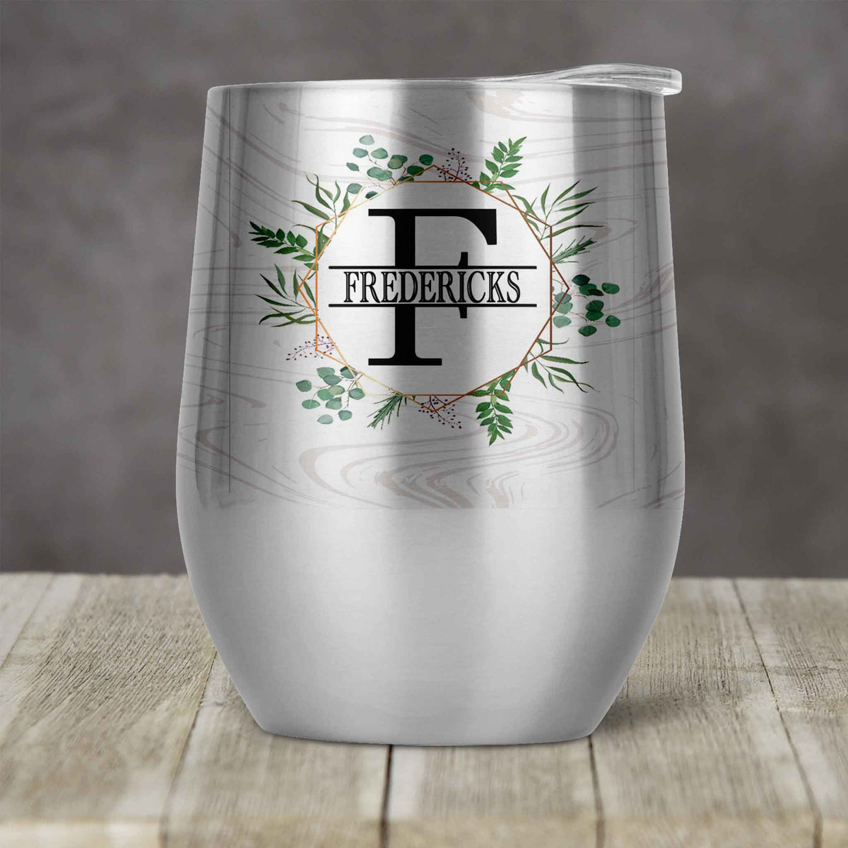 Personalized Stemless Wine Tumbler | Custom Wine Gifts | Wine Glass | Spring Wreath