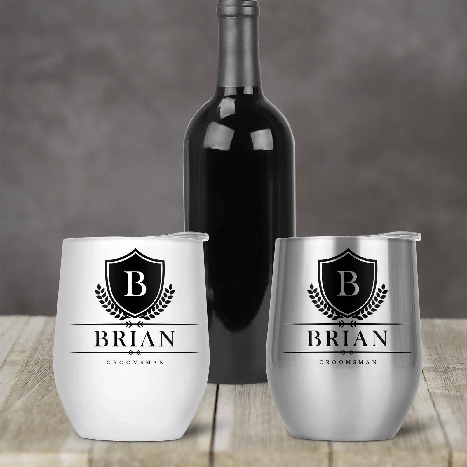 Personalized Stemless Wine Tumbler | Custom Wine Gifts | Wine Glass | Heraldic Crest