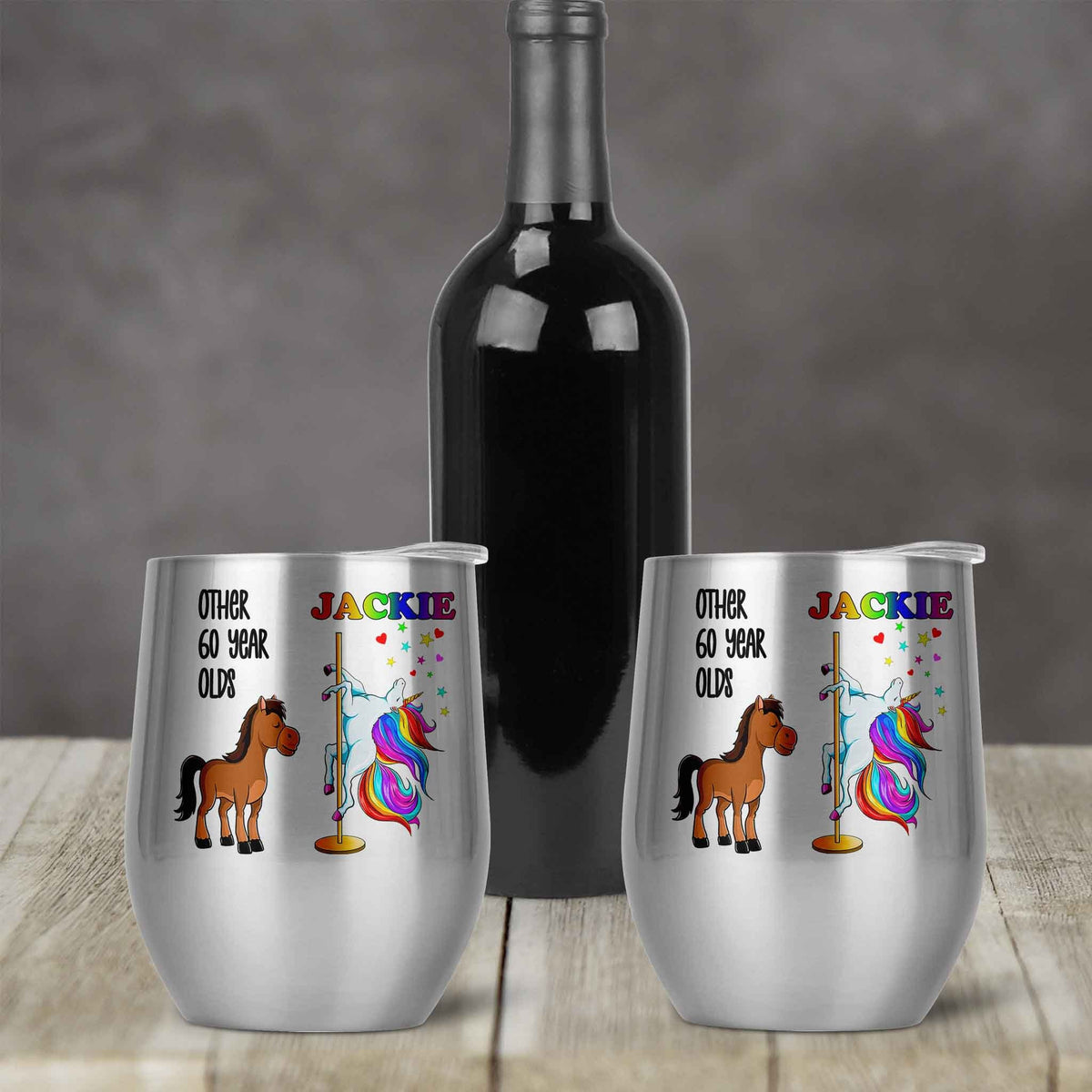 Personalized Stemless Wine Tumbler | Custom Wine Gifts | Wine Glass | Unicorn Birthday Dancer