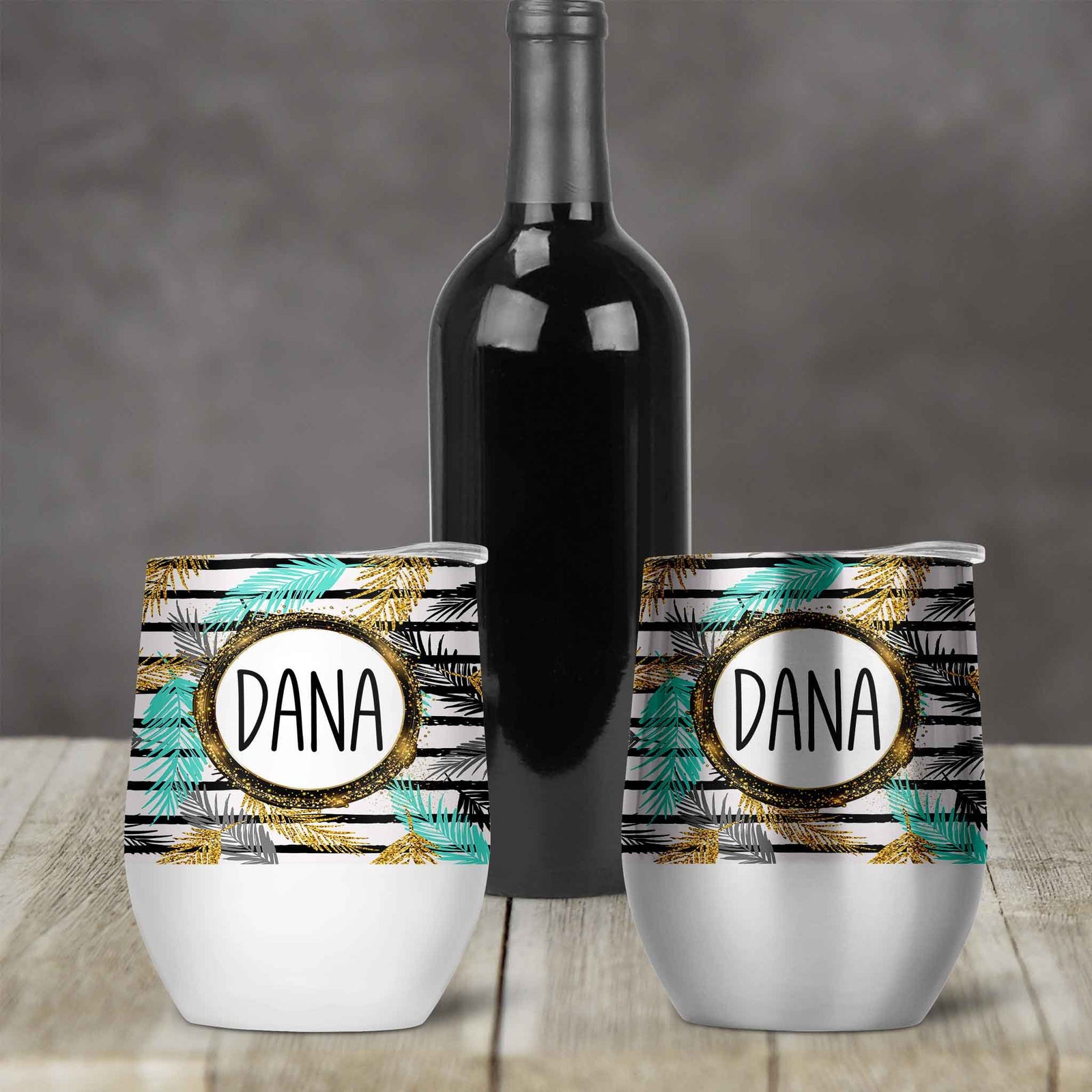 Personalized Stemless Wine Tumbler | Custom Wine Gifts | Wine Glass | Glitter Palm