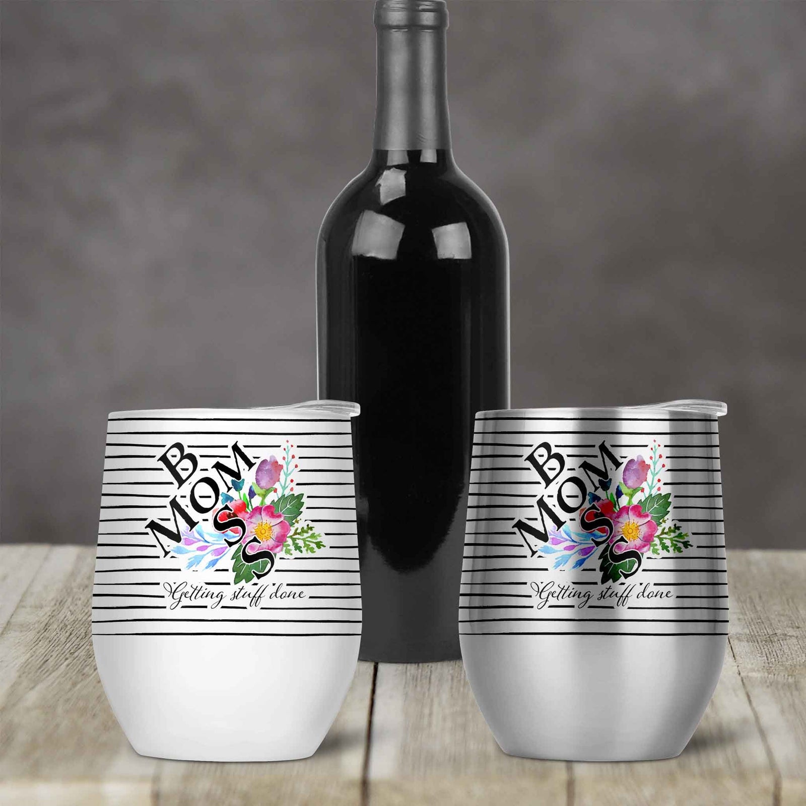 Personalized Stemless Wine Tumbler | Custom Wine Gifts | Wine Glass | Mom Boss