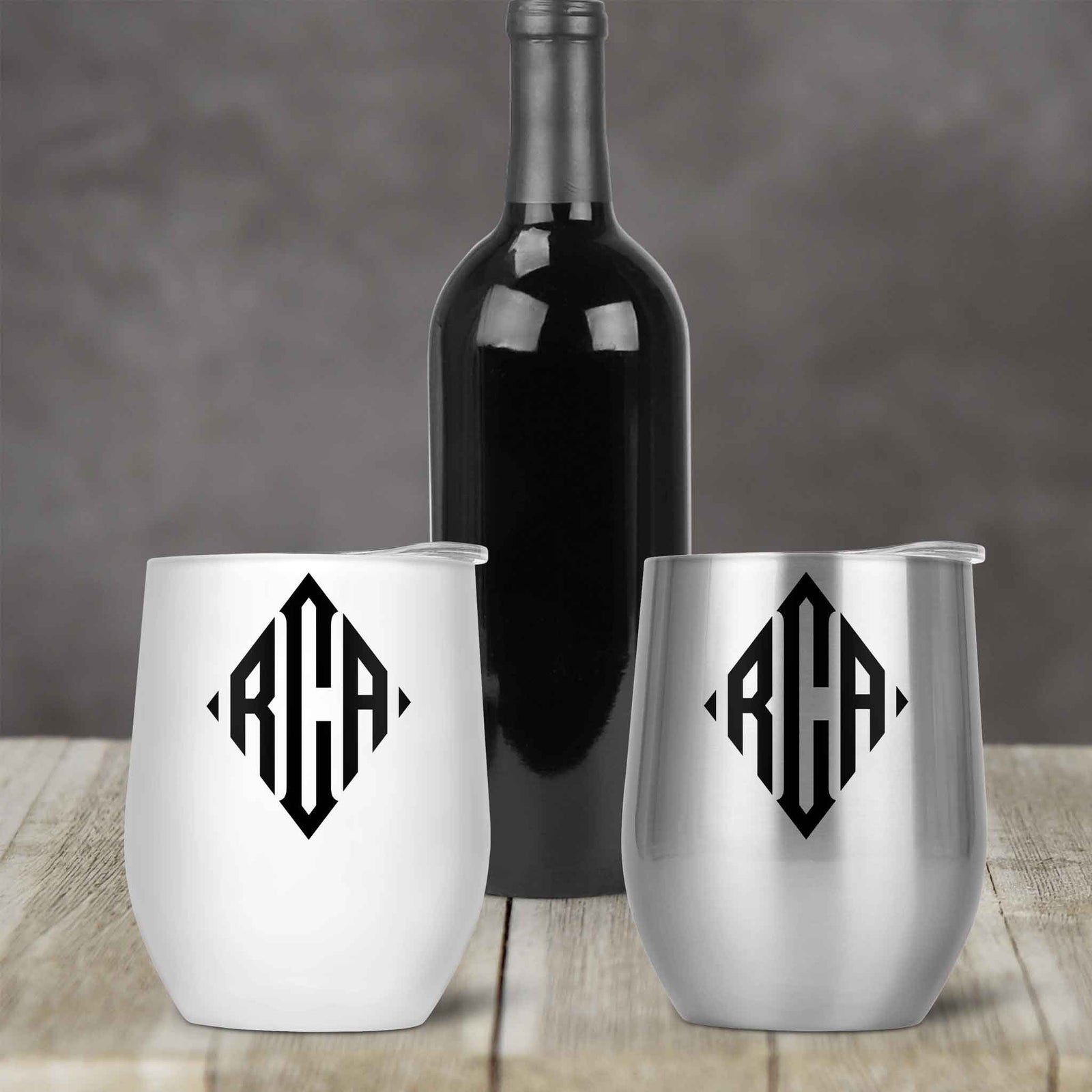 Personalized Stemless Wine Tumbler | Custom Wine Gifts | Wine Glass | Diamond Monogram
