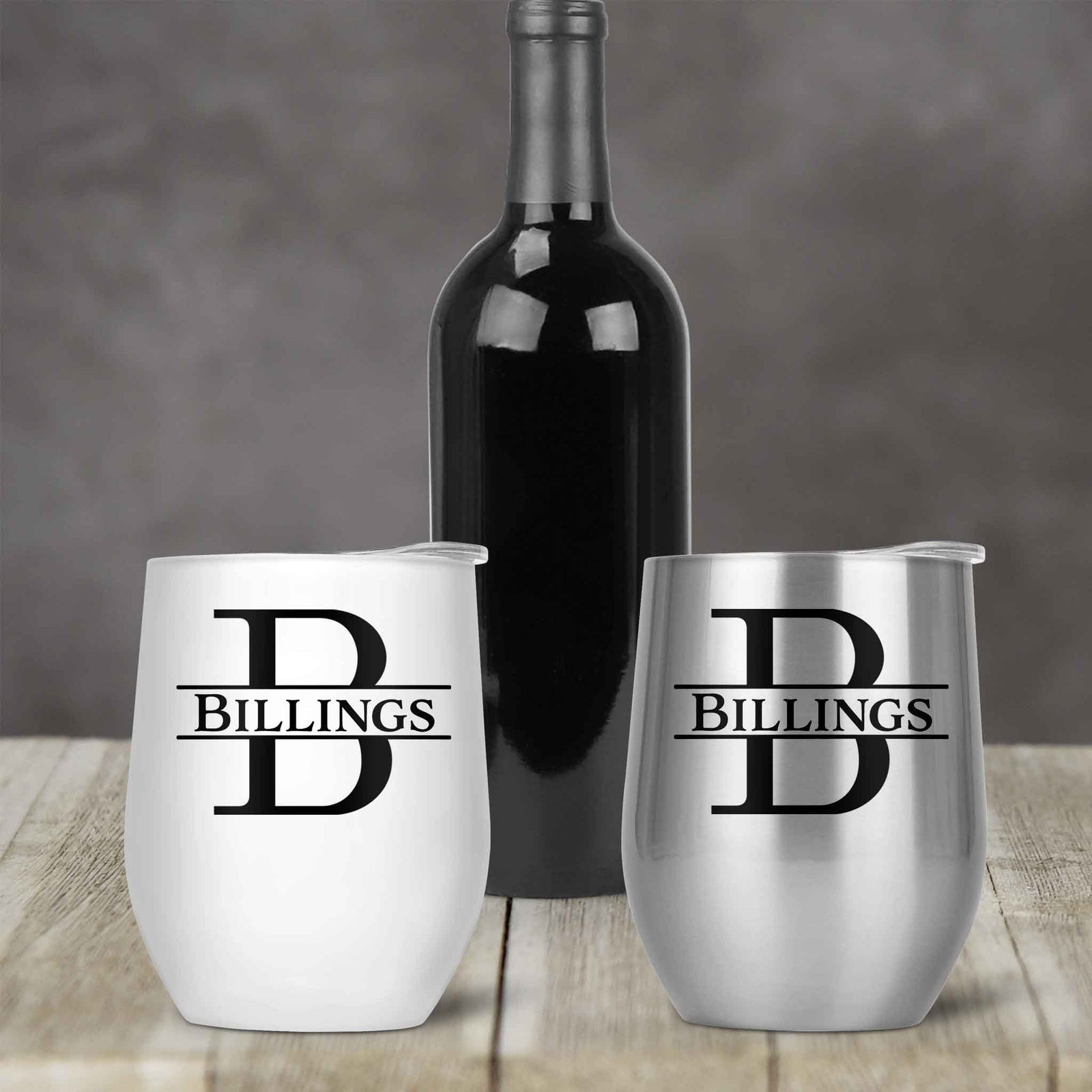 Personalized Stemless Wine Tumbler | Custom Wine Gifts | Wine Glass | Split Letter Monogram