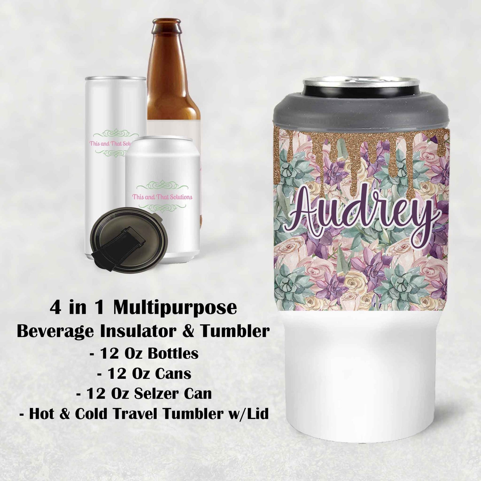 Custom Skinny Beverage Insulator | Personalized Tumbler | Succelent Glitter