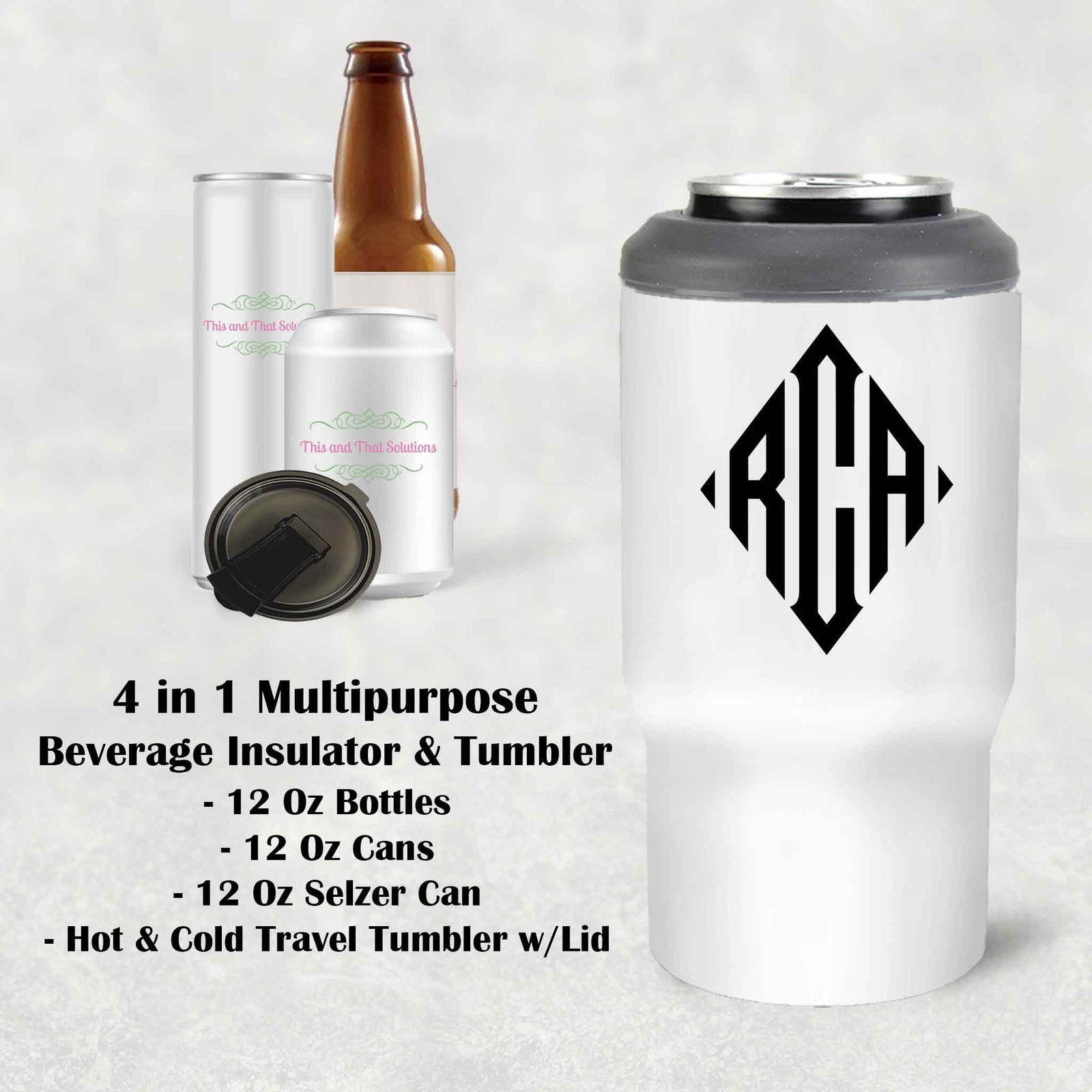 Custom Skinny Beverage Insulator | Personalized Tumbler | Diamond Monogram