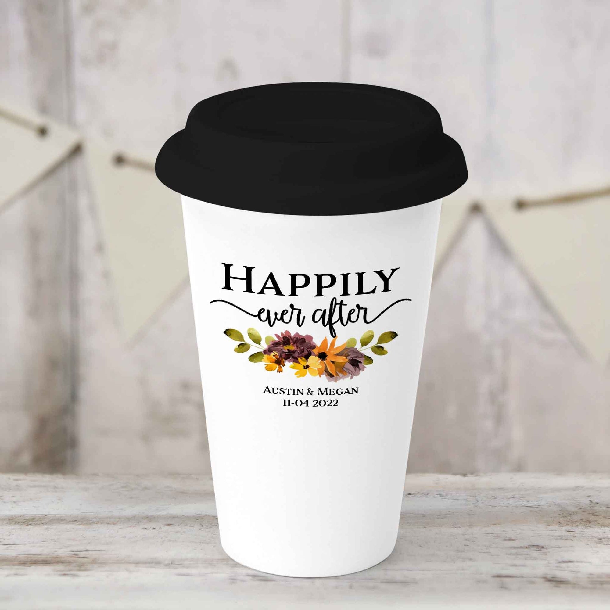Custom Coffee Tumbler | Personalized Coffee Travel Mug | Happily Ever After Fall Floral