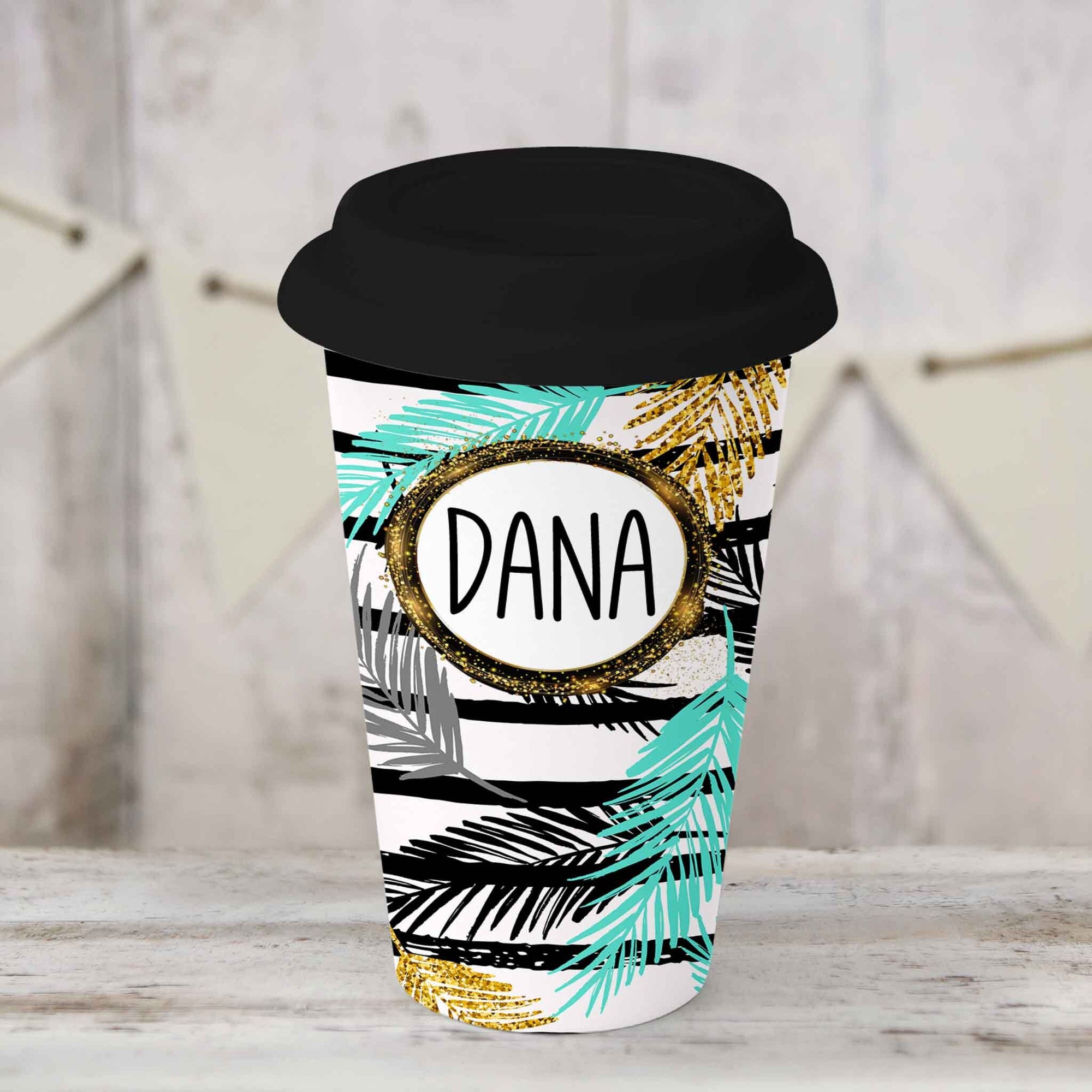 Custom Coffee Tumbler | Personalized Coffee Travel Mug | Glitter Palm