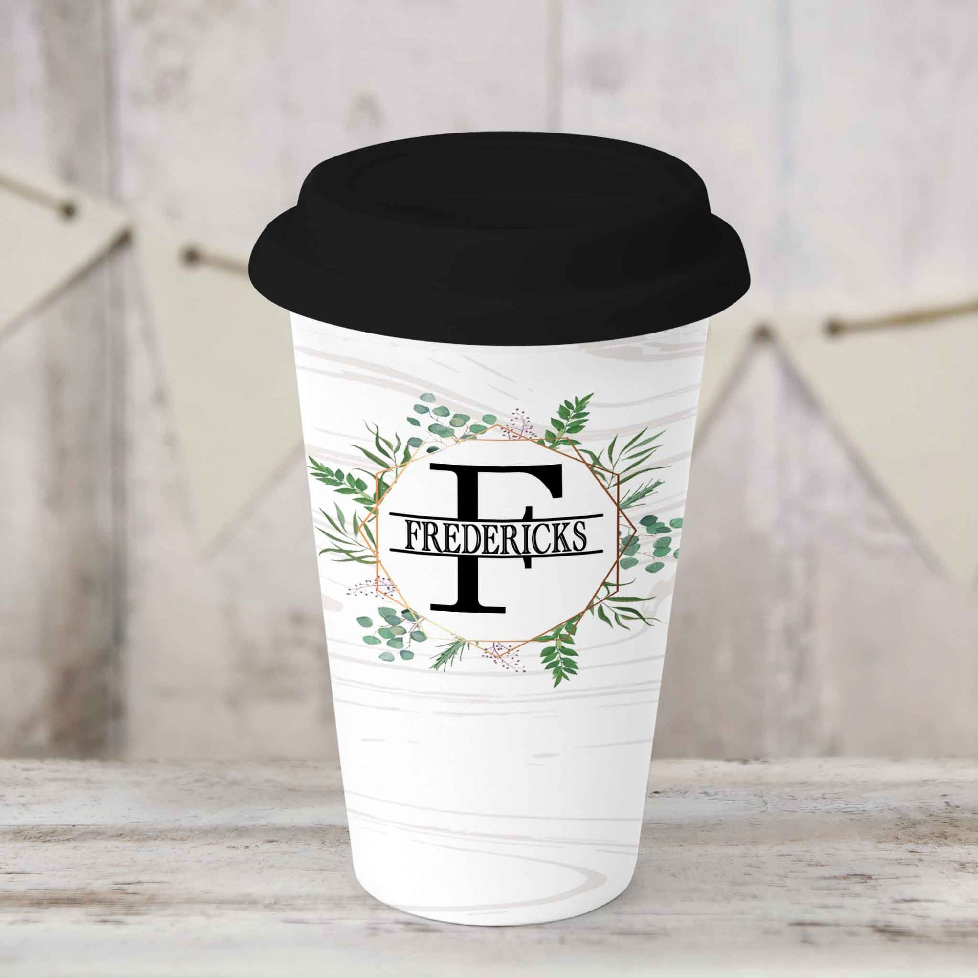 Custom Coffee Tumbler | Personalized Coffee Travel Mug | Spring Wreath