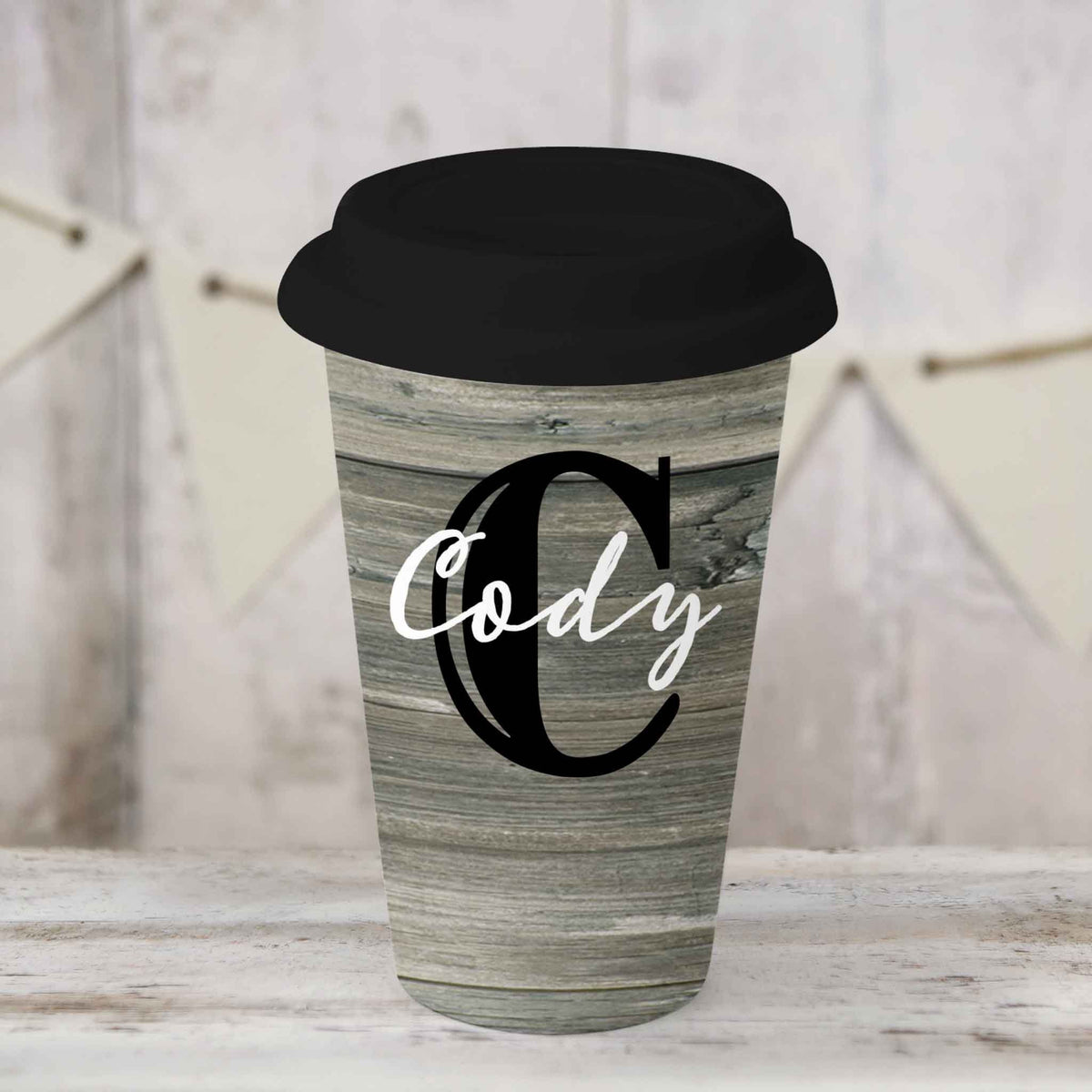 Custom Coffee Tumbler | Personalized Coffee Travel Mug | Rustic Monogram