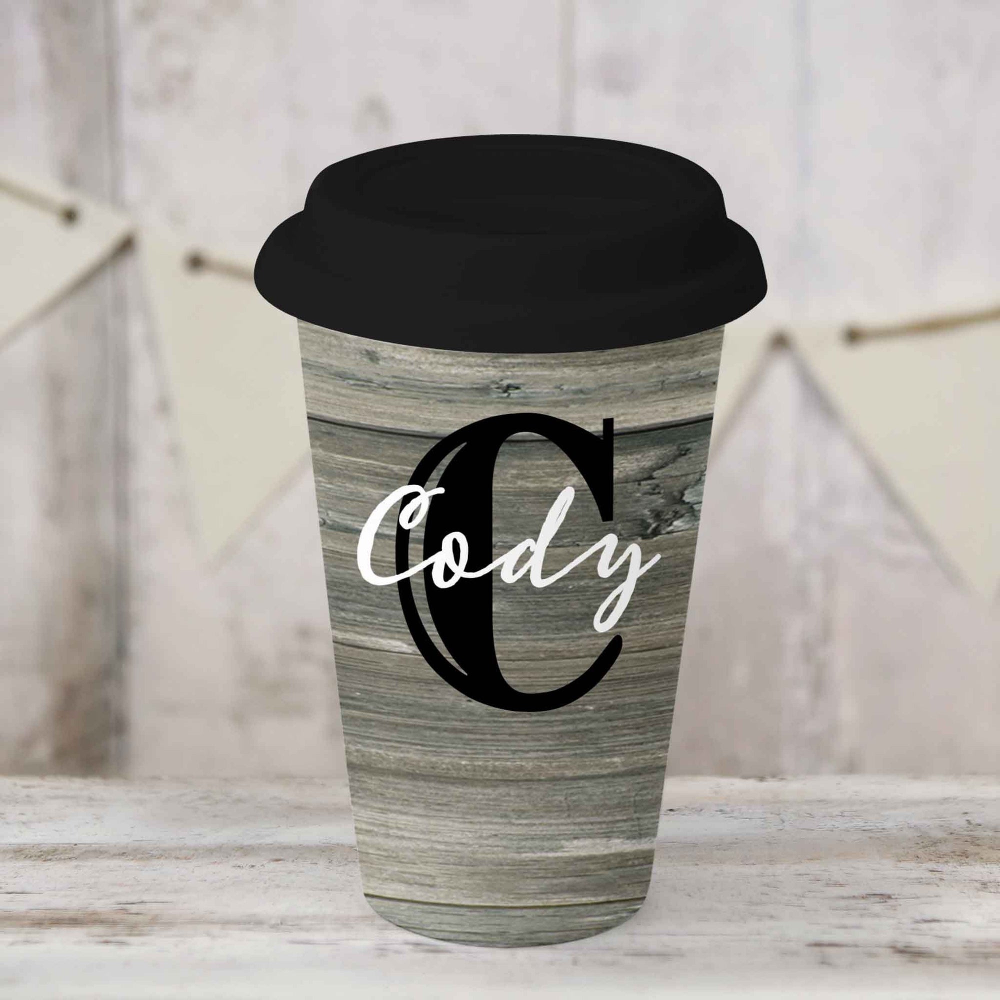 Custom Coffee Tumbler | Personalized Coffee Travel Mug | Rustic Monogram
