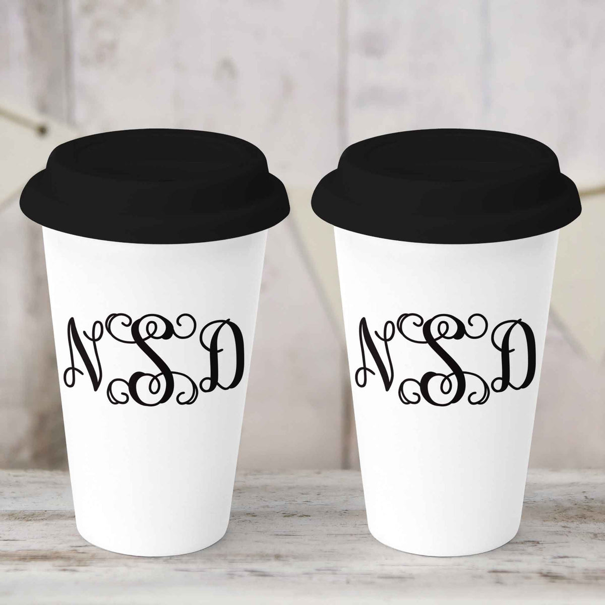 Custom Coffee Tumbler | Personalized Coffee Travel Mug | Vine Monogram
