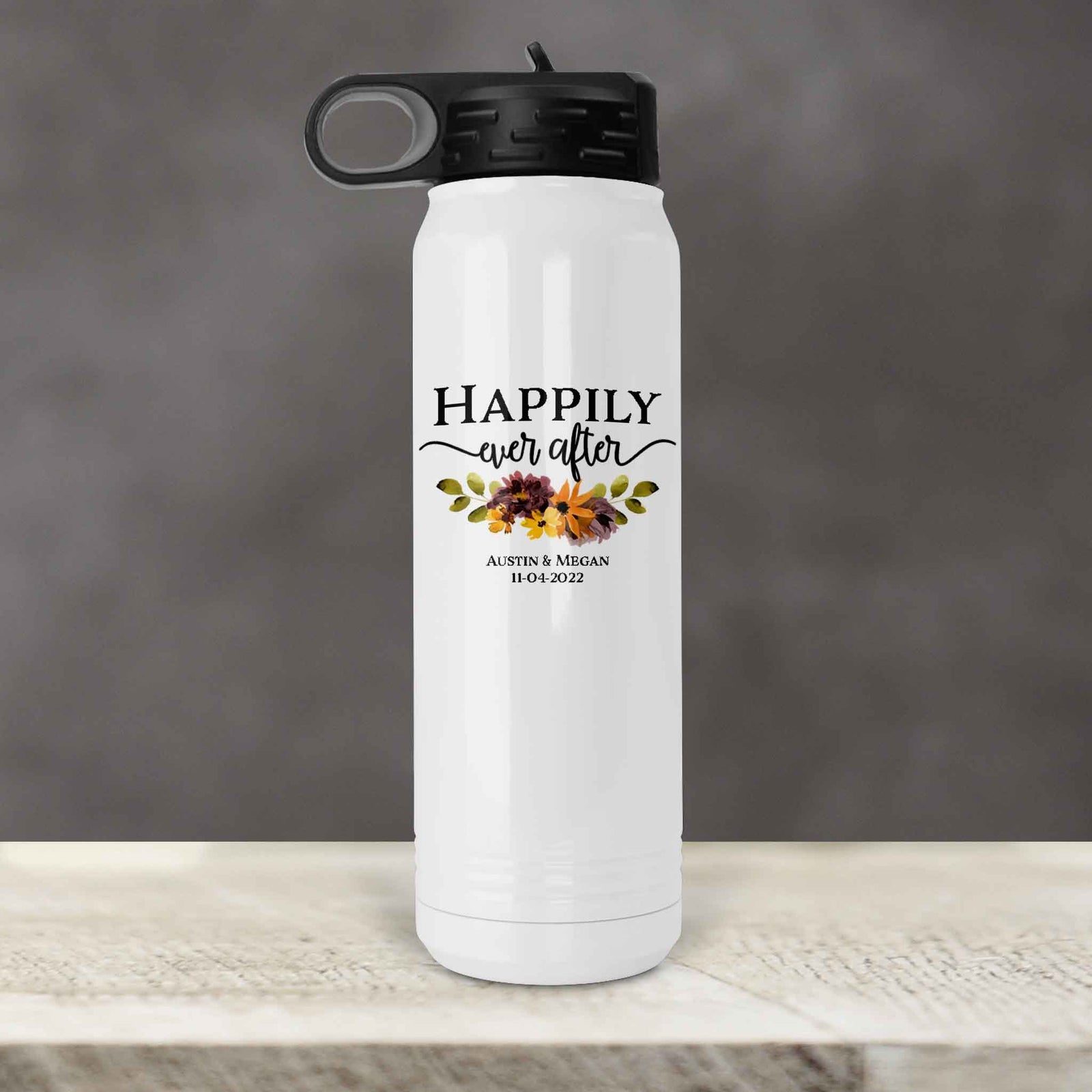 Personalized Water Bottles | Custom Stainless Steel Water Bottles | 30 oz | Happily Ever After Fall Floral