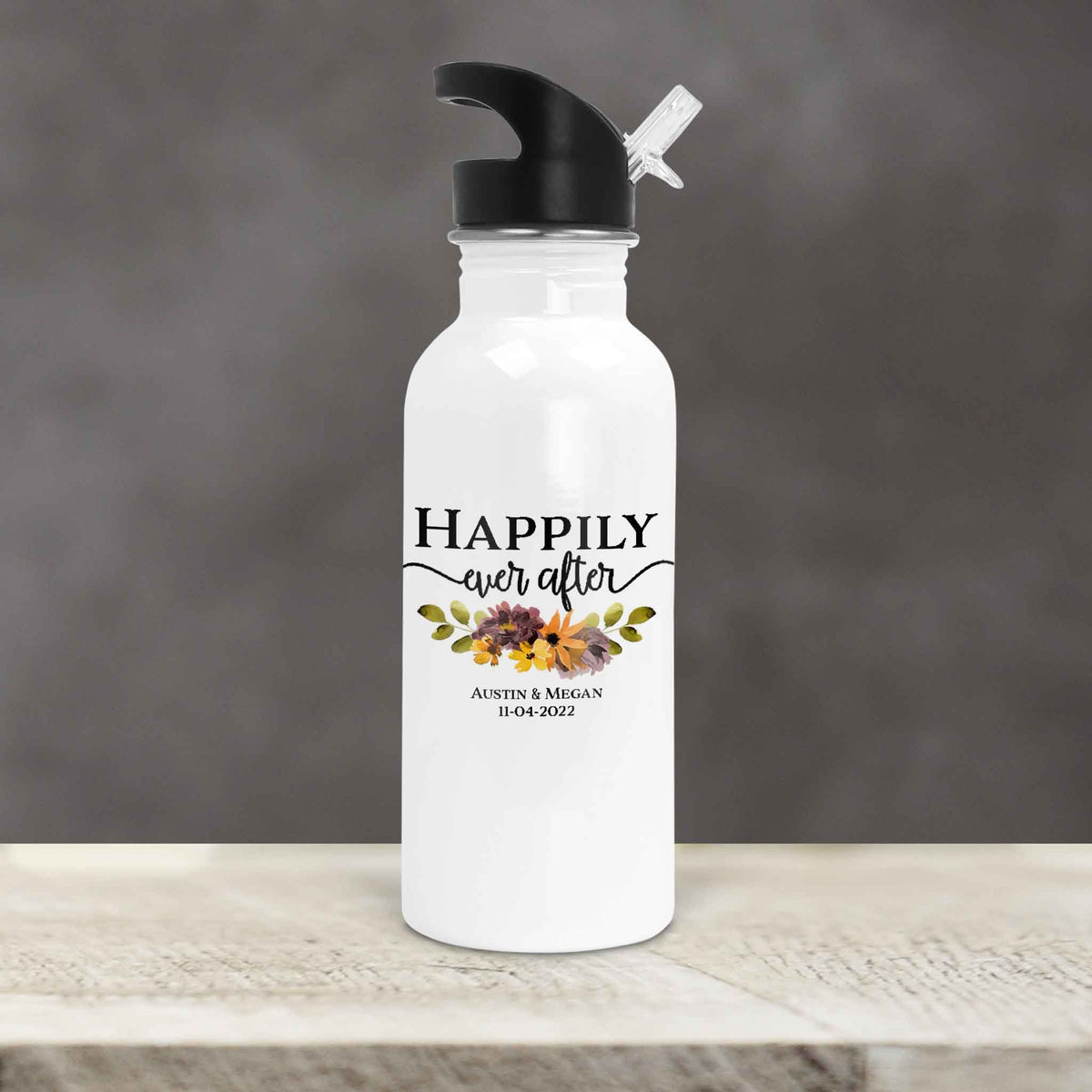 Personalized Water Bottles | Custom Stainless Steel Water Bottles | 20 oz | Happily Ever After Fall Floral
