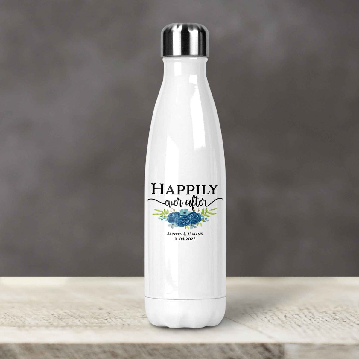 Personalized Water Bottles | Custom Stainless Steel Water Bottles | 20 oz | Happily Ever After Navy Bouqet
