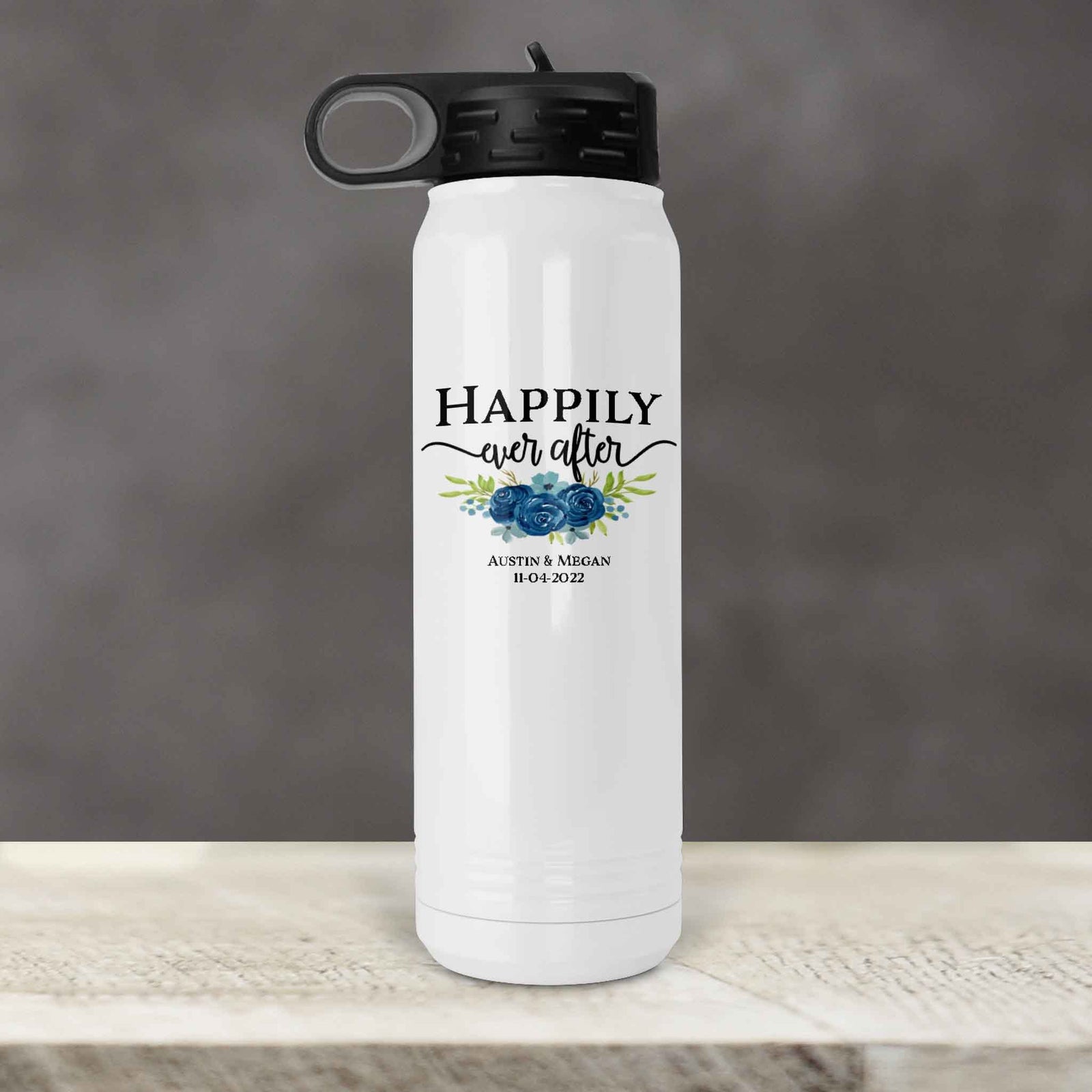Personalized Water Bottles | Custom Stainless Steel Water Bottles | 30 oz | Happily Ever After Navy Bouqet