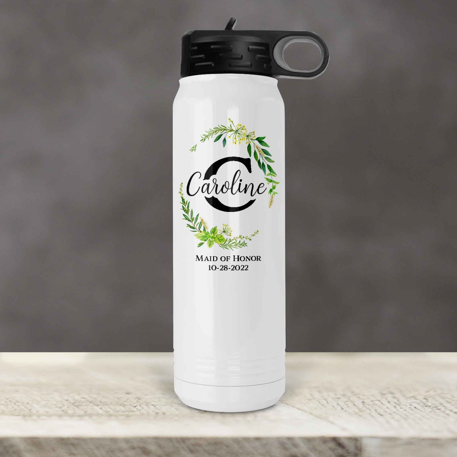 Personalized Water Bottles | Custom Stainless Steel Water Bottles | 30 oz | Green Leaf Monogram