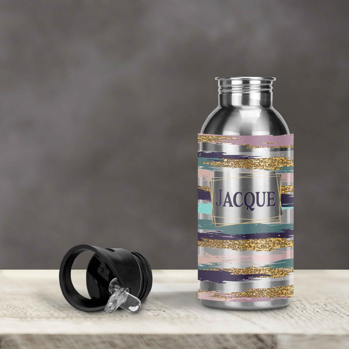 Personalized Water Bottles | Custom Stainless Steel Water Bottles | 20 oz | Blue &amp; Pink Brushstroke