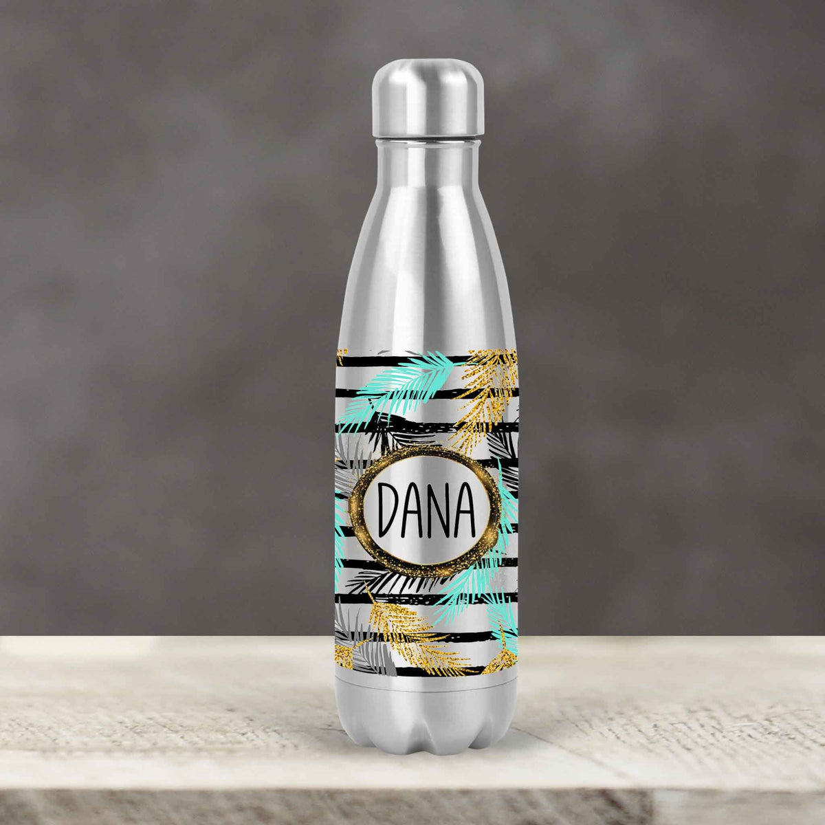 Personalized Water Bottles | Custom Stainless Steel Water Bottles | 20 oz | Glitter Palm