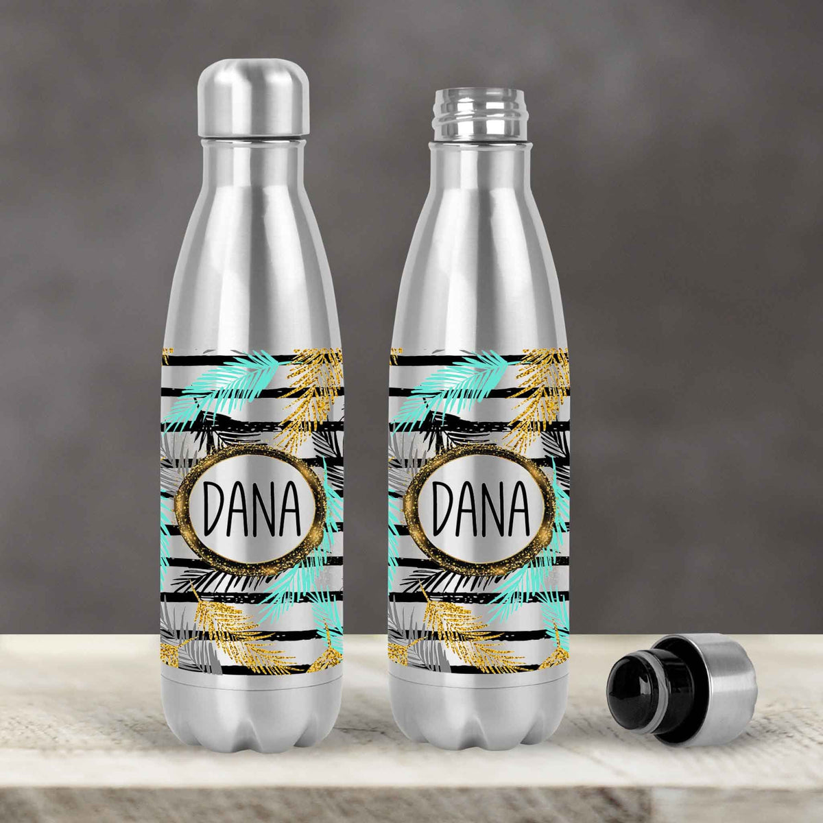 Personalized Water Bottles | Custom Stainless Steel Water Bottles | 20 oz | Glitter Palm