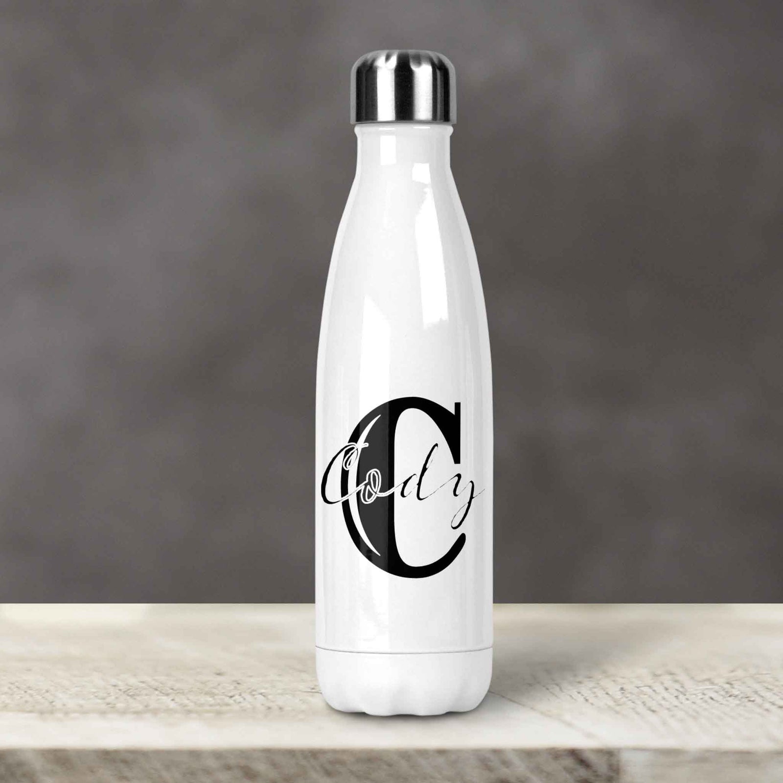 Personalized Water Bottles | Custom Stainless Steel Water Bottles | 17 oz Soda | Rustic Monogram