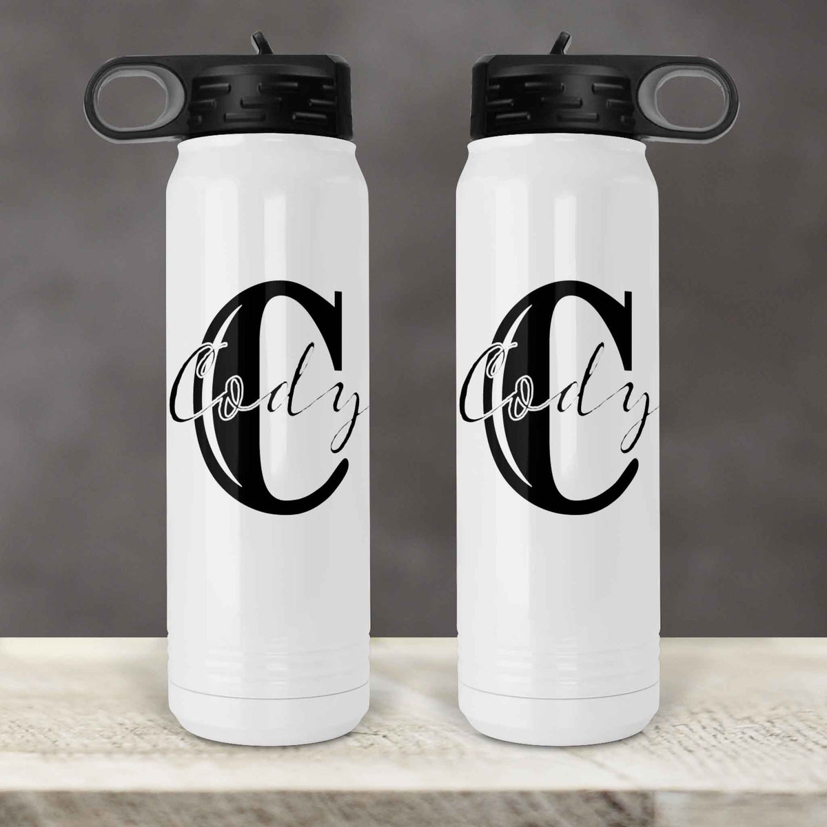 Personalized Water Bottles | Custom Stainless Steel Water Bottles | 17 oz Soda | Rustic Monogram