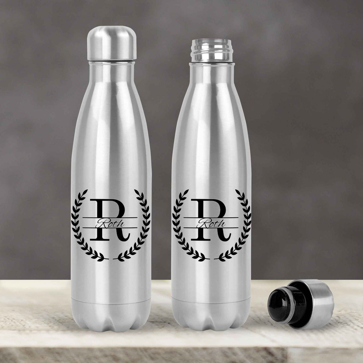 Personalized Water Bottles | Custom Stainless Steel Water Bottles | 20 oz | Laurel Wreath
